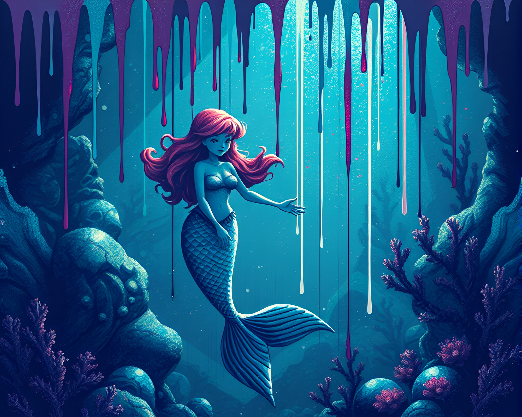 Graffiti Mermaid in Pixelated Sea – free AI stock image