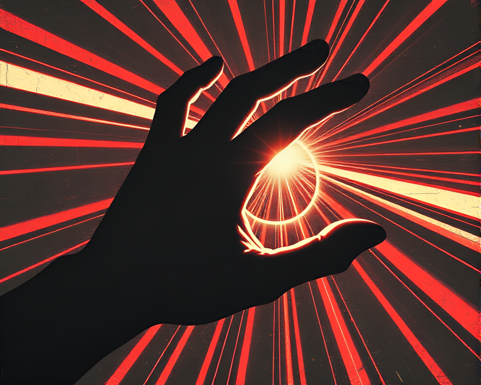 Cybernetic Hand Emitting Laser Beams in Eclipse Shadow – free AI stock image