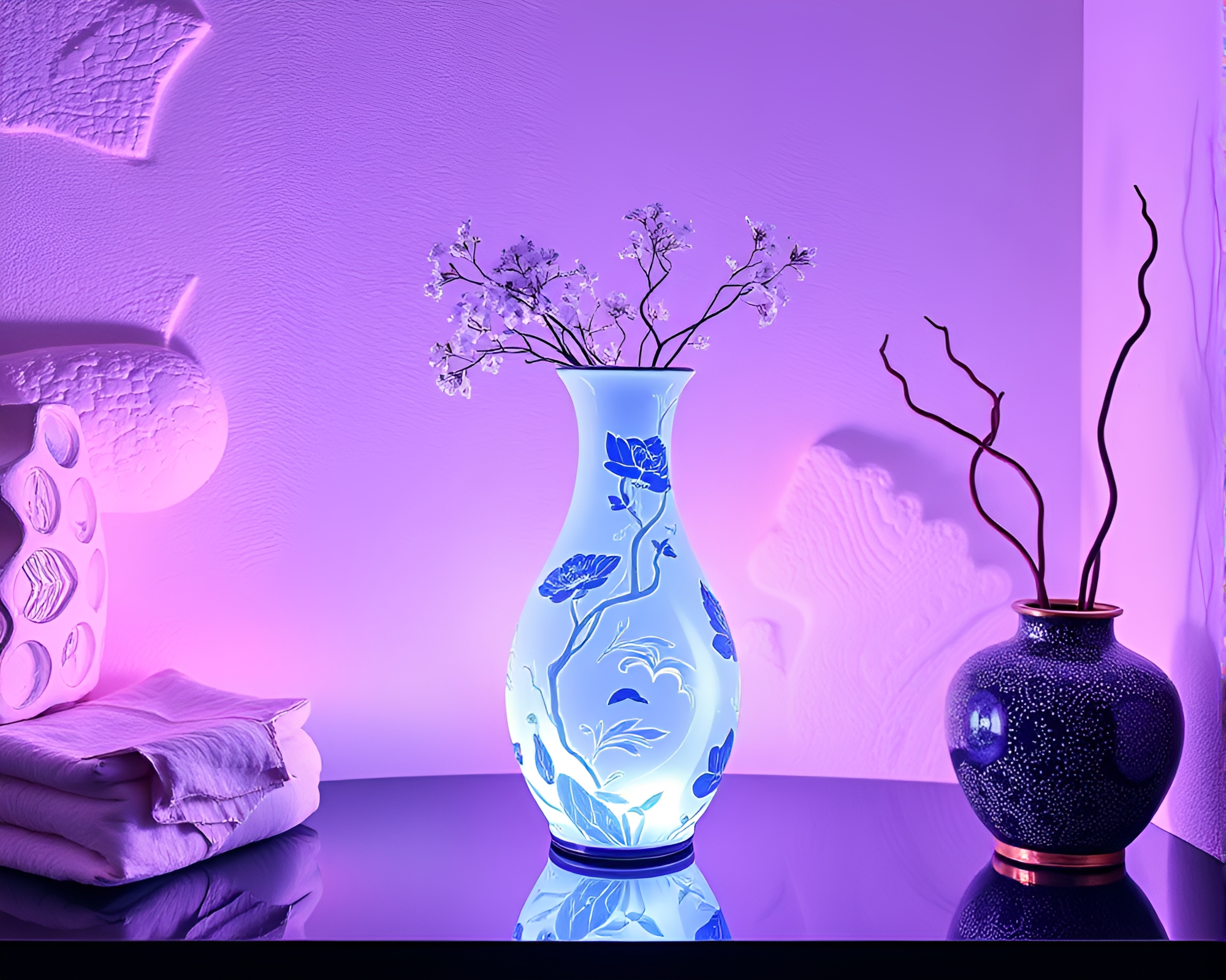 Stereoscopic 3D Cloisonné Vase in Neon Whiteout – free AI stock image