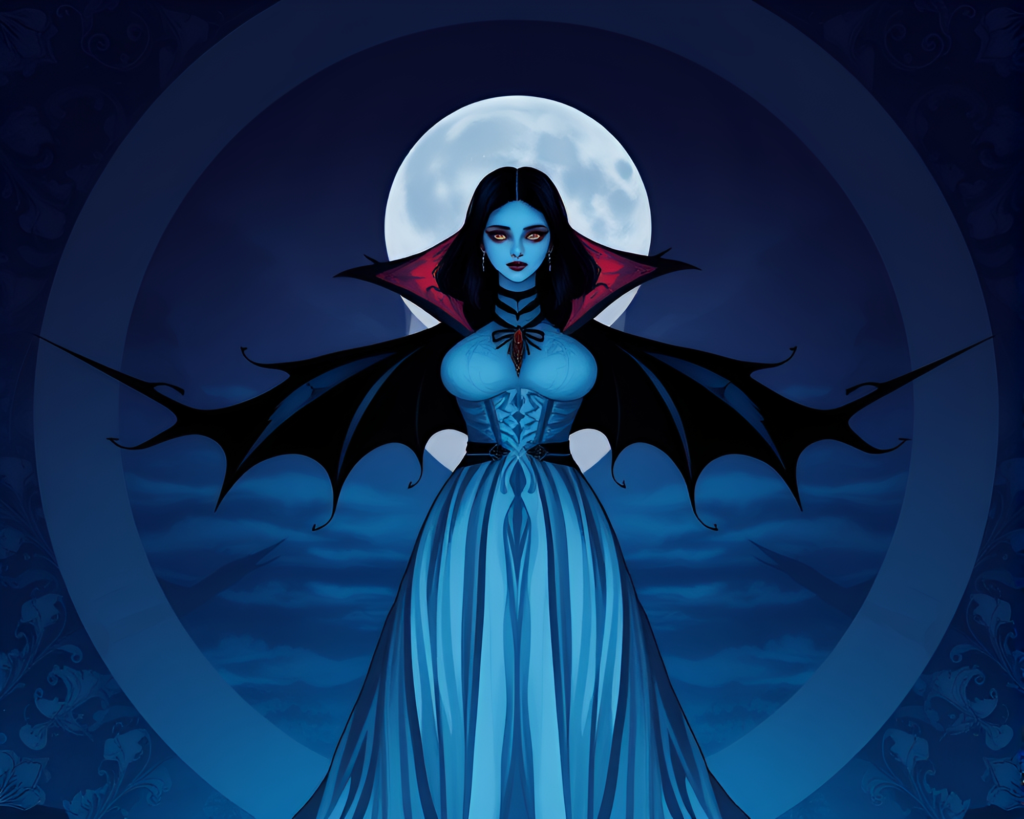 Ethereal Vampire Fashion Art in Twilight Blue Hour – free AI stock image