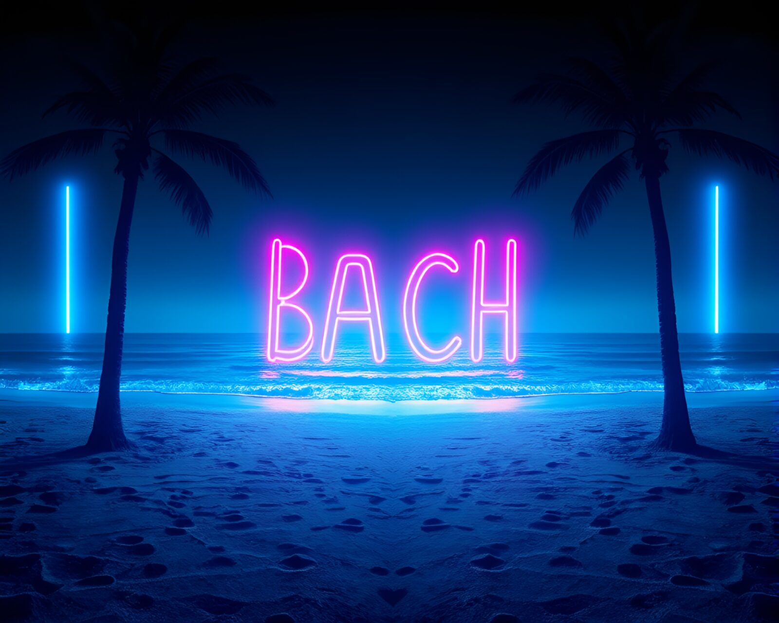 Symmetrical layout of neon graffiti on a beach