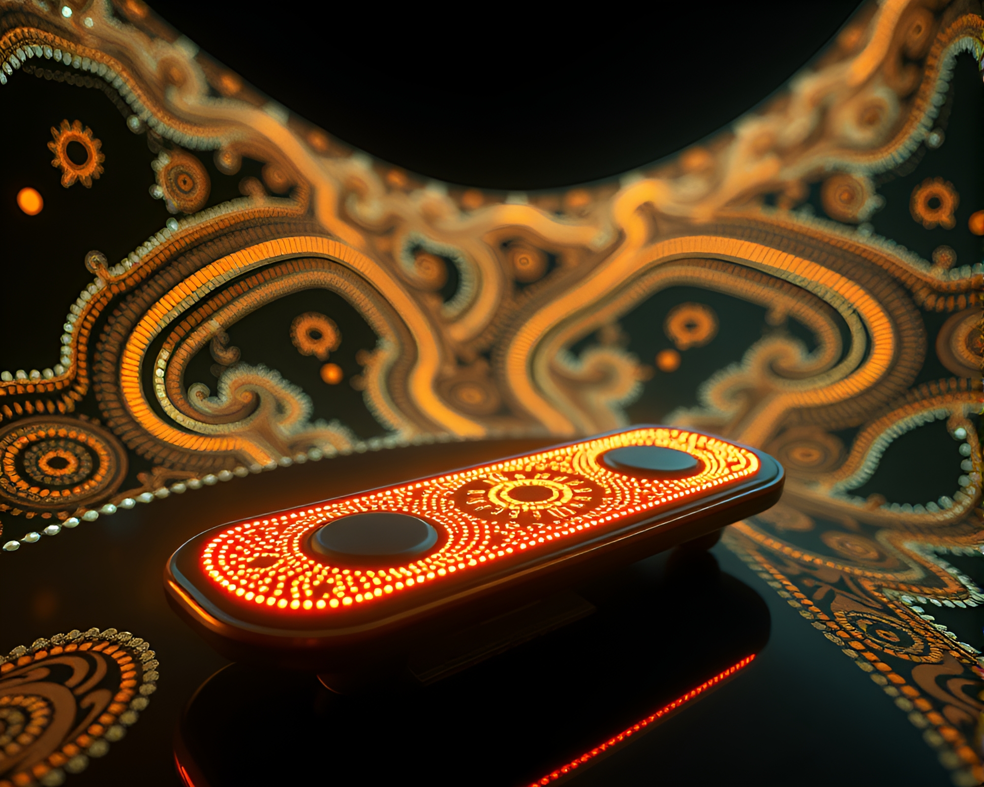 Intricate Hoverboard Patterns Illuminated by Torchlight Glow – free AI stock image