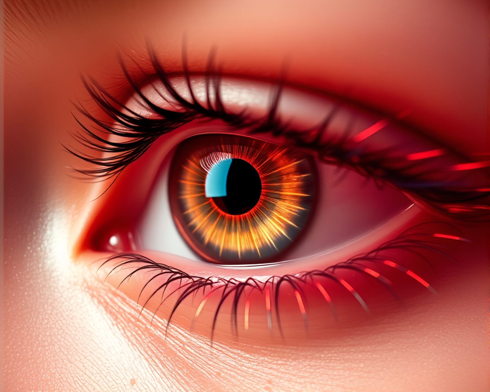 Futuristic robot eye in rose gold hues with blurred edges