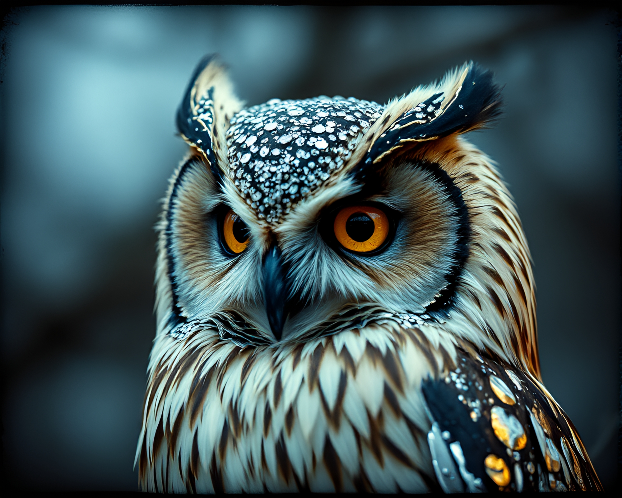 Enchanting Owl Art with Silver Leaf Accents – free AI stock image