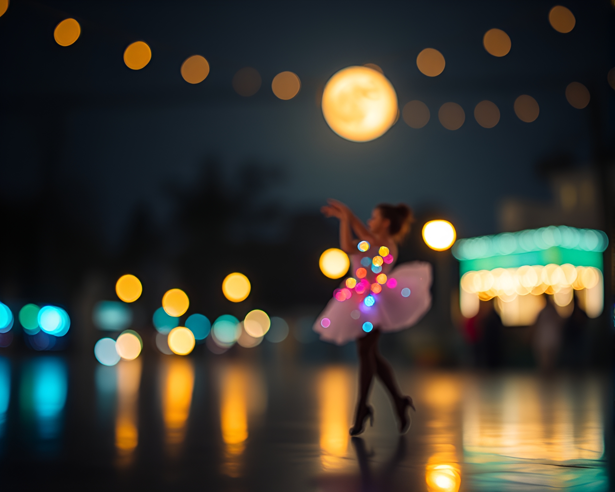Ballet Dancer in Moonlit Miniature World – free AI stock image