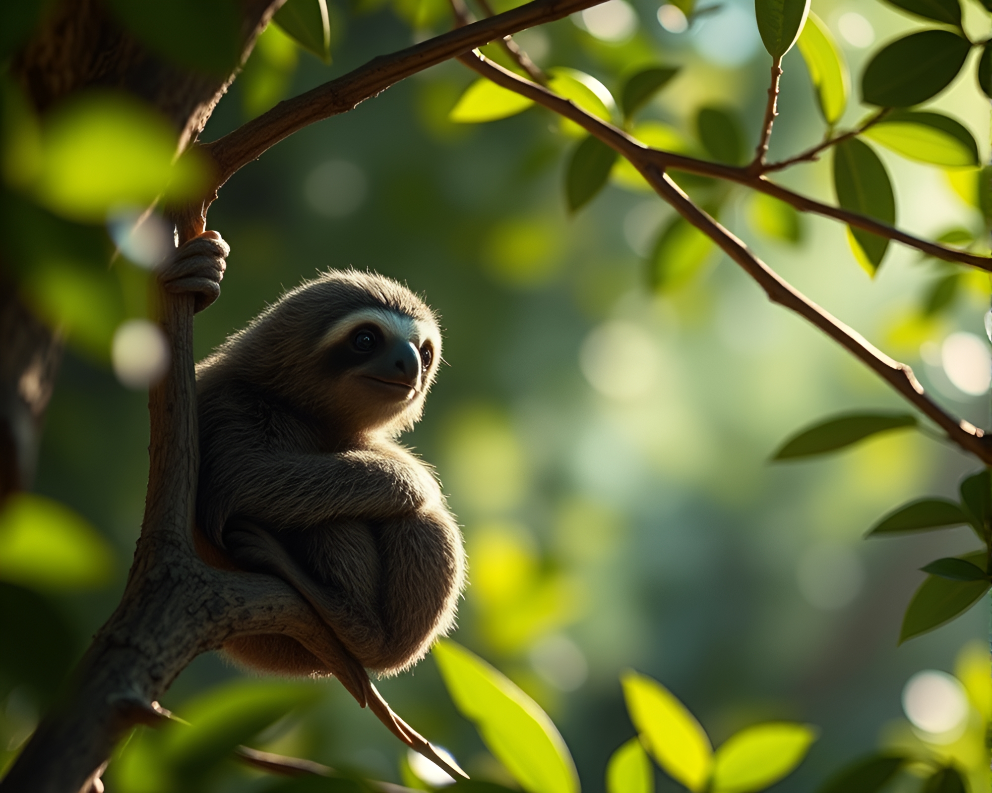 Sloths Enchanted Forest Natural Frame Art – free AI stock image