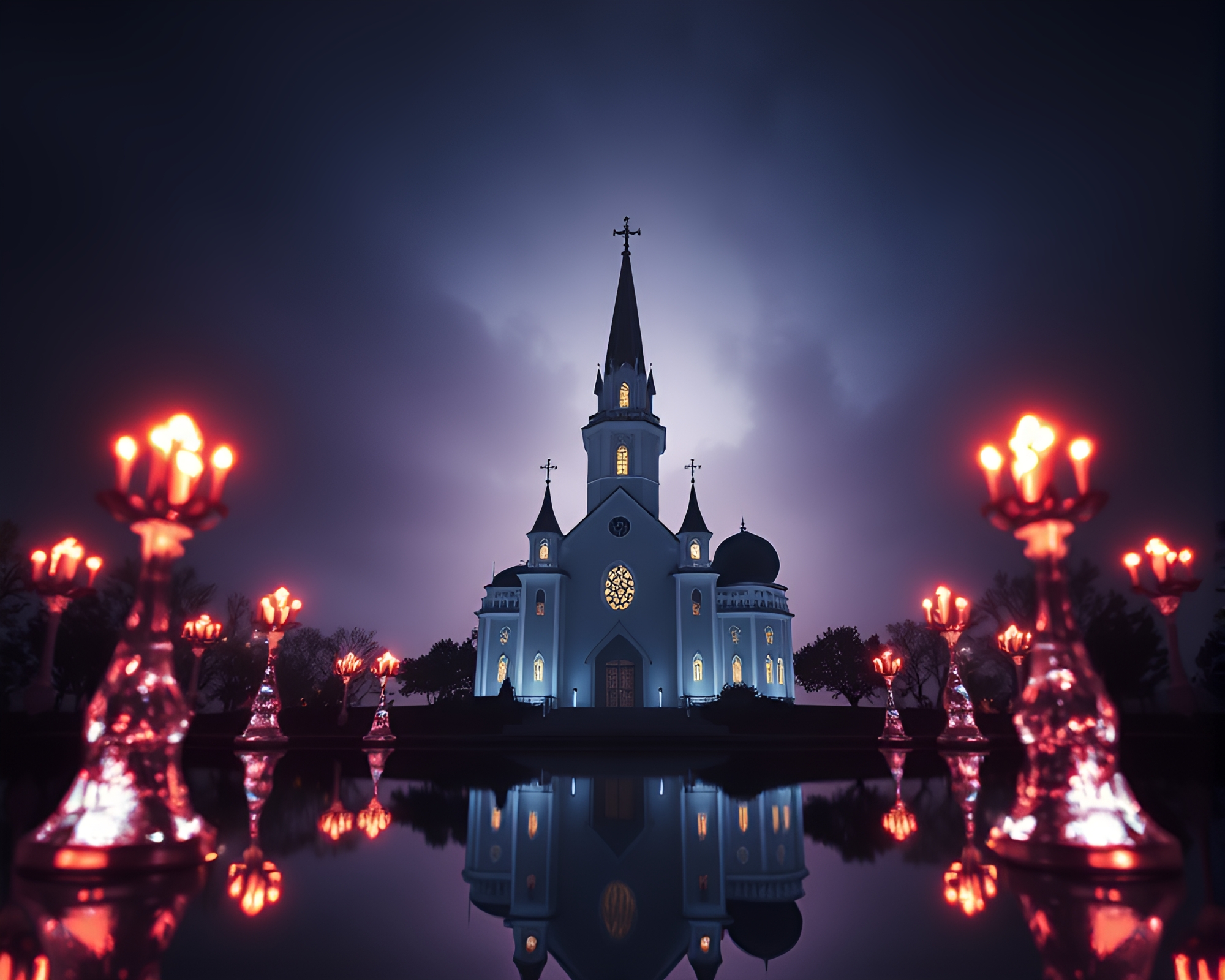 Ethereal Crystal Reflection in Church Candlelight – free AI stock image