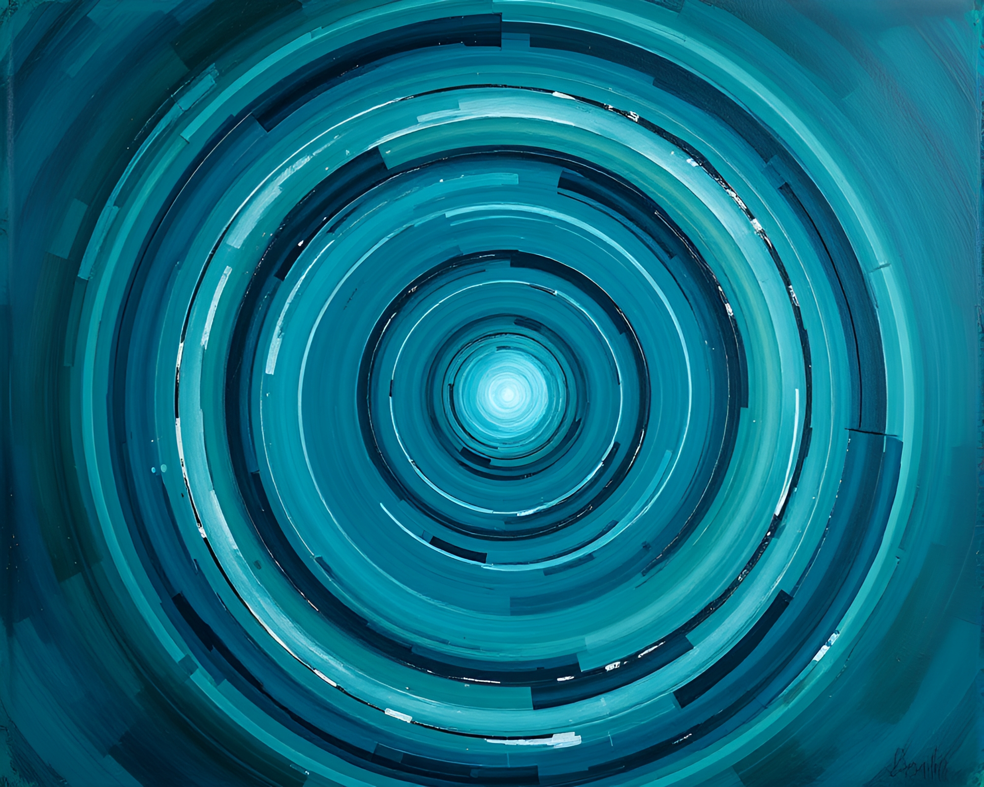 Teal Serenity: Space Habitat in Expressionist Concentric Circles – free AI stock image