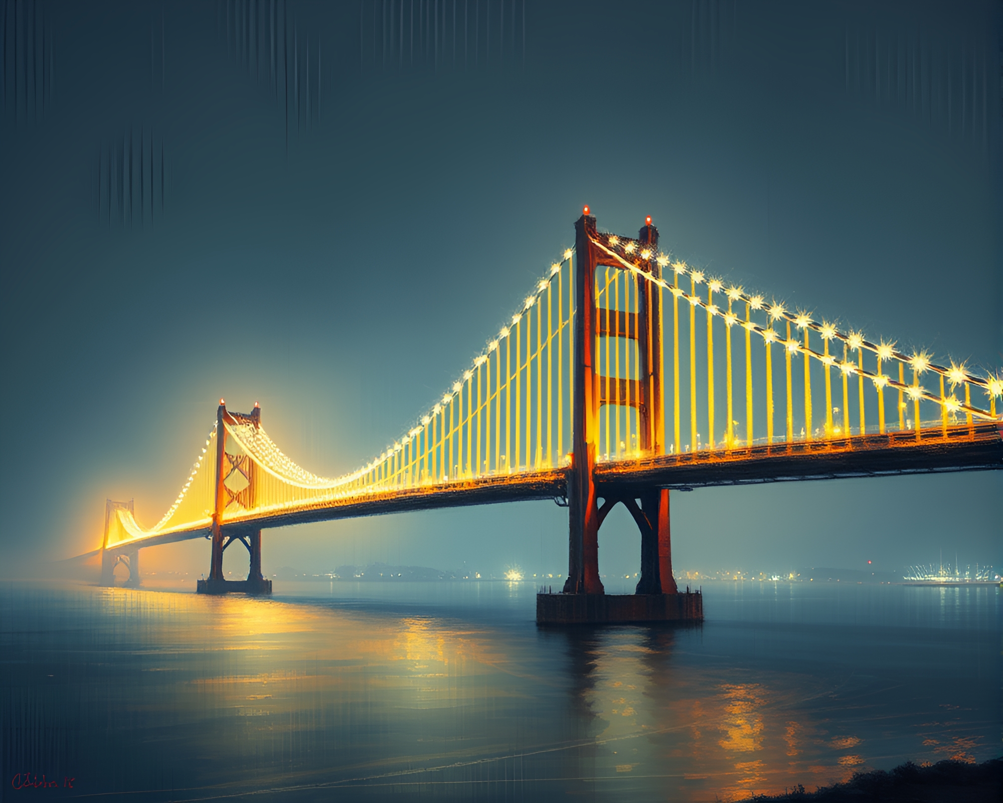 Suspended Motion: Pixelated Bridge in Palette Knife Art – free AI stock image