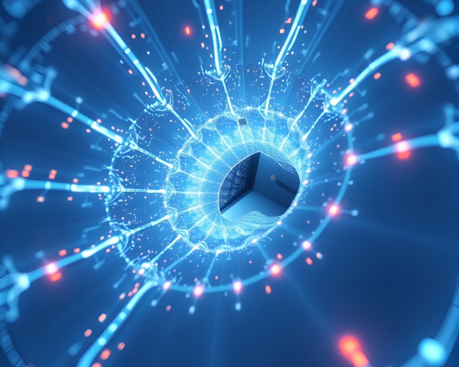 Futuristic virtual reality space with intricate Fibonacci spiral