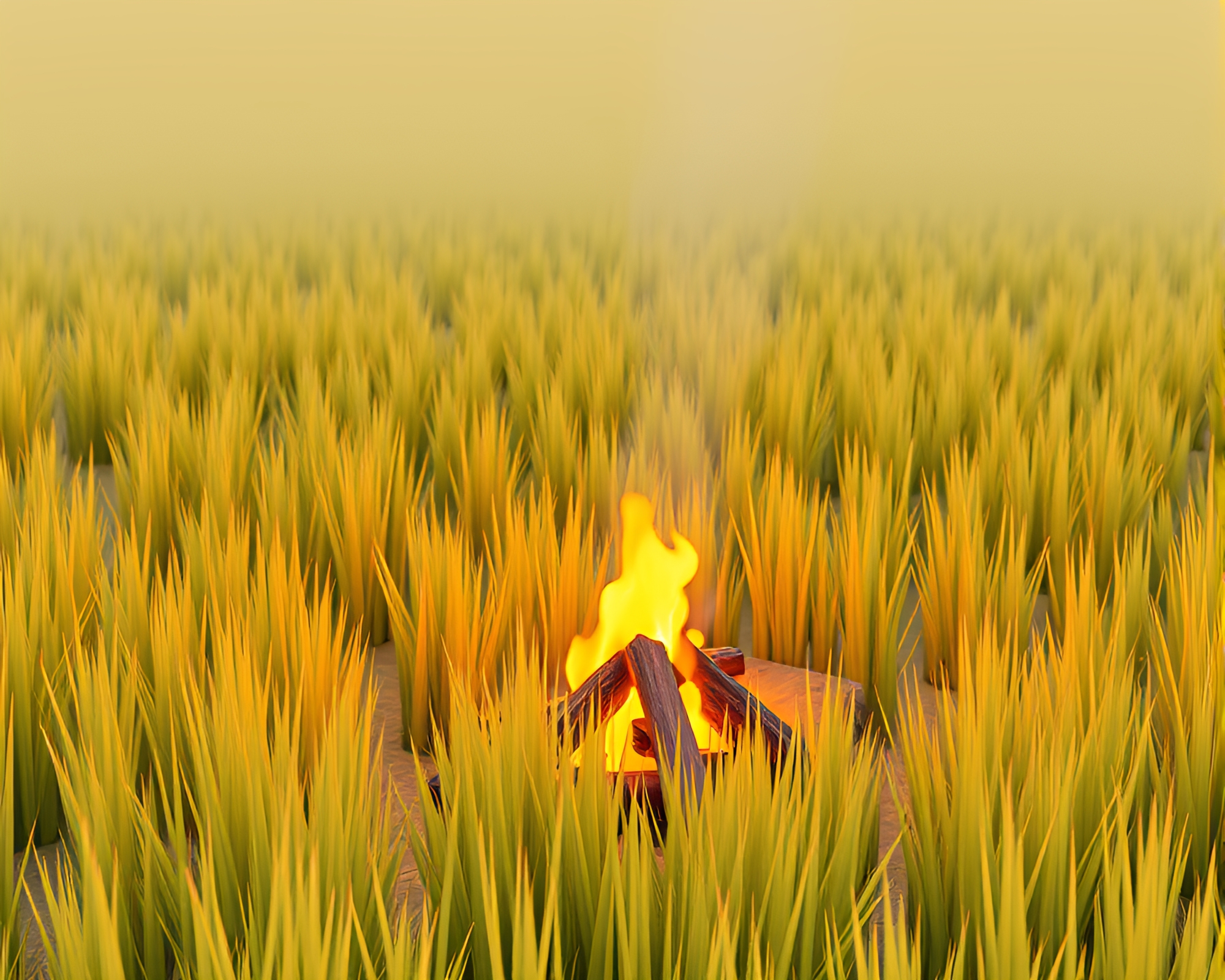 Low-poly Savannah Grass Bonfire Geometry Fire Warmth – free AI stock image