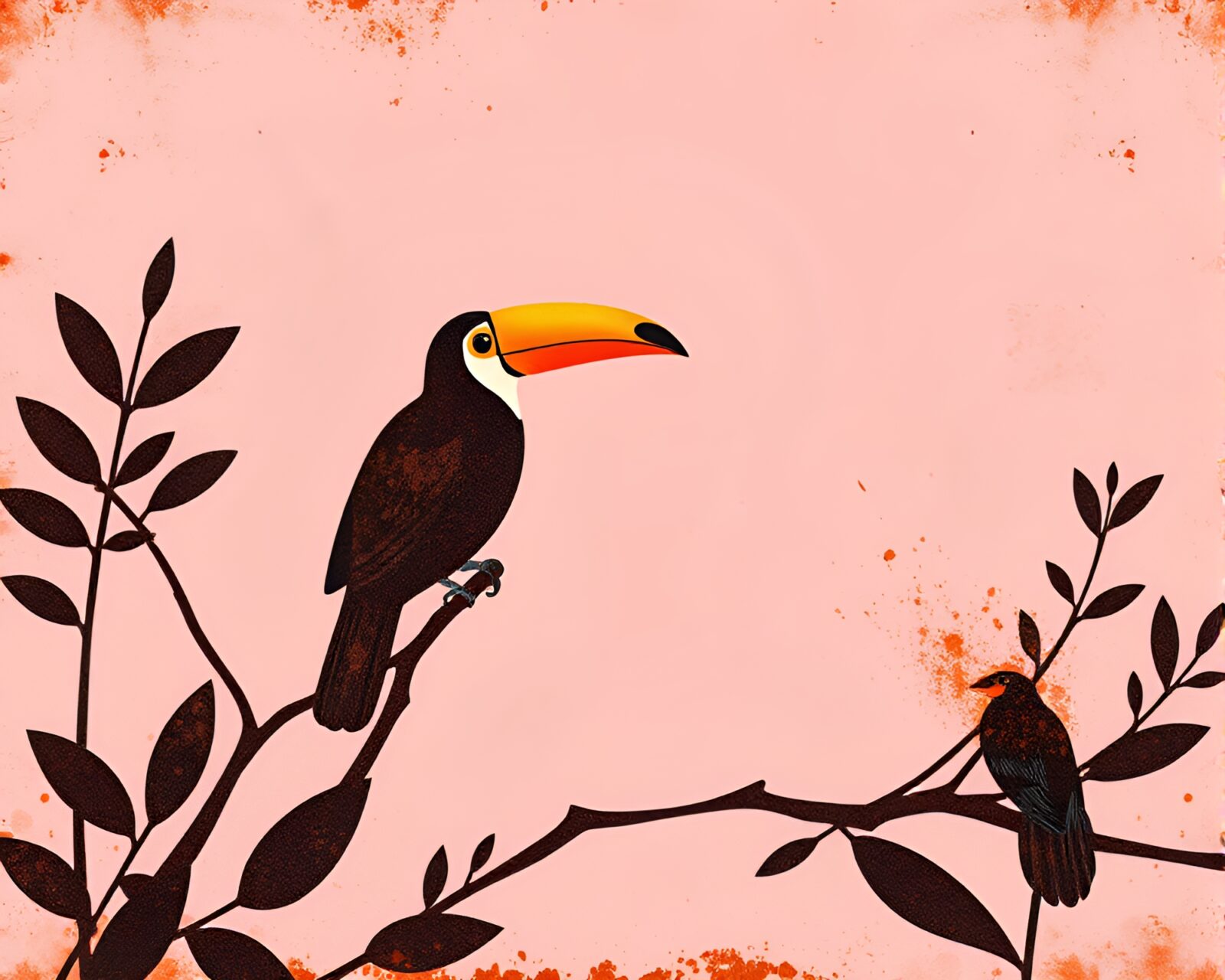Illustration of a toucan in blush lighting with rust patina