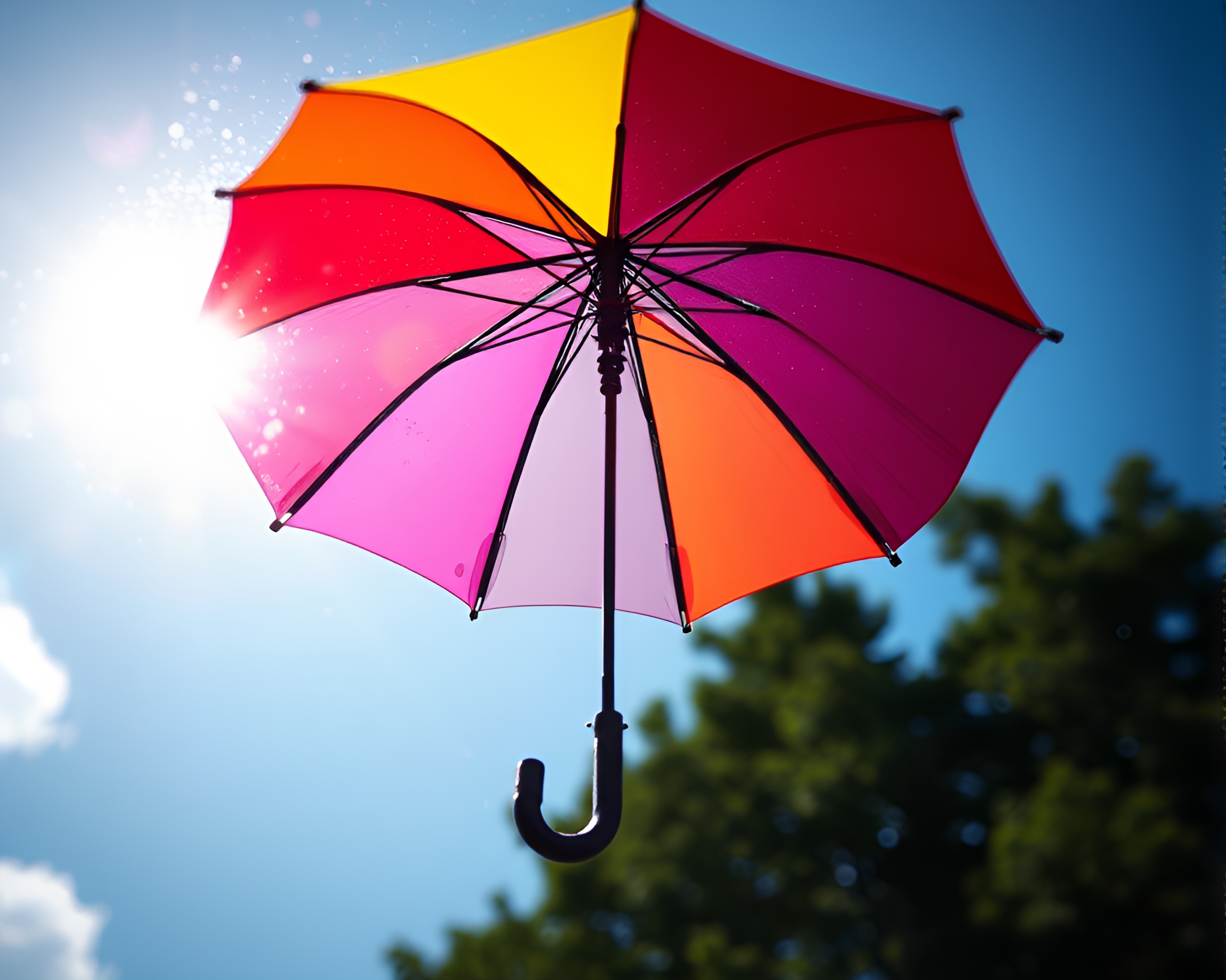 Prismatic Umbrella Refraction in Screen Print Style – free AI stock image