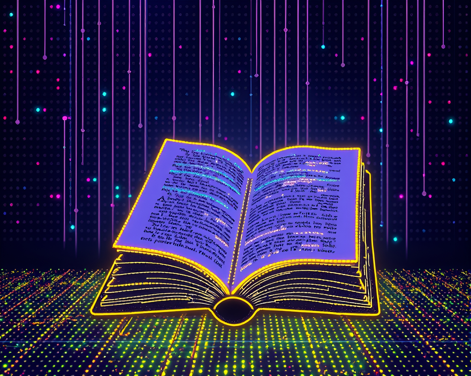 Ethereal Poe Book in Neon Dots – free AI stock image