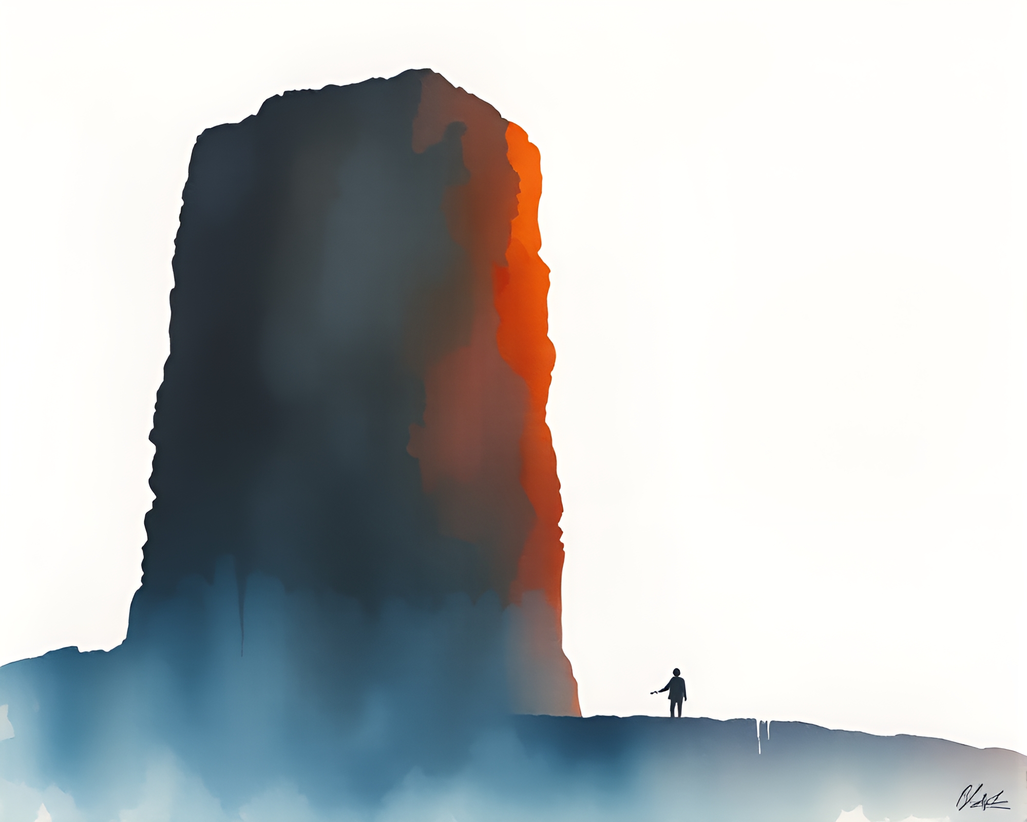 Ethereal Monolith Silhouette in Pointillism Watercolor Wash – free AI stock image
