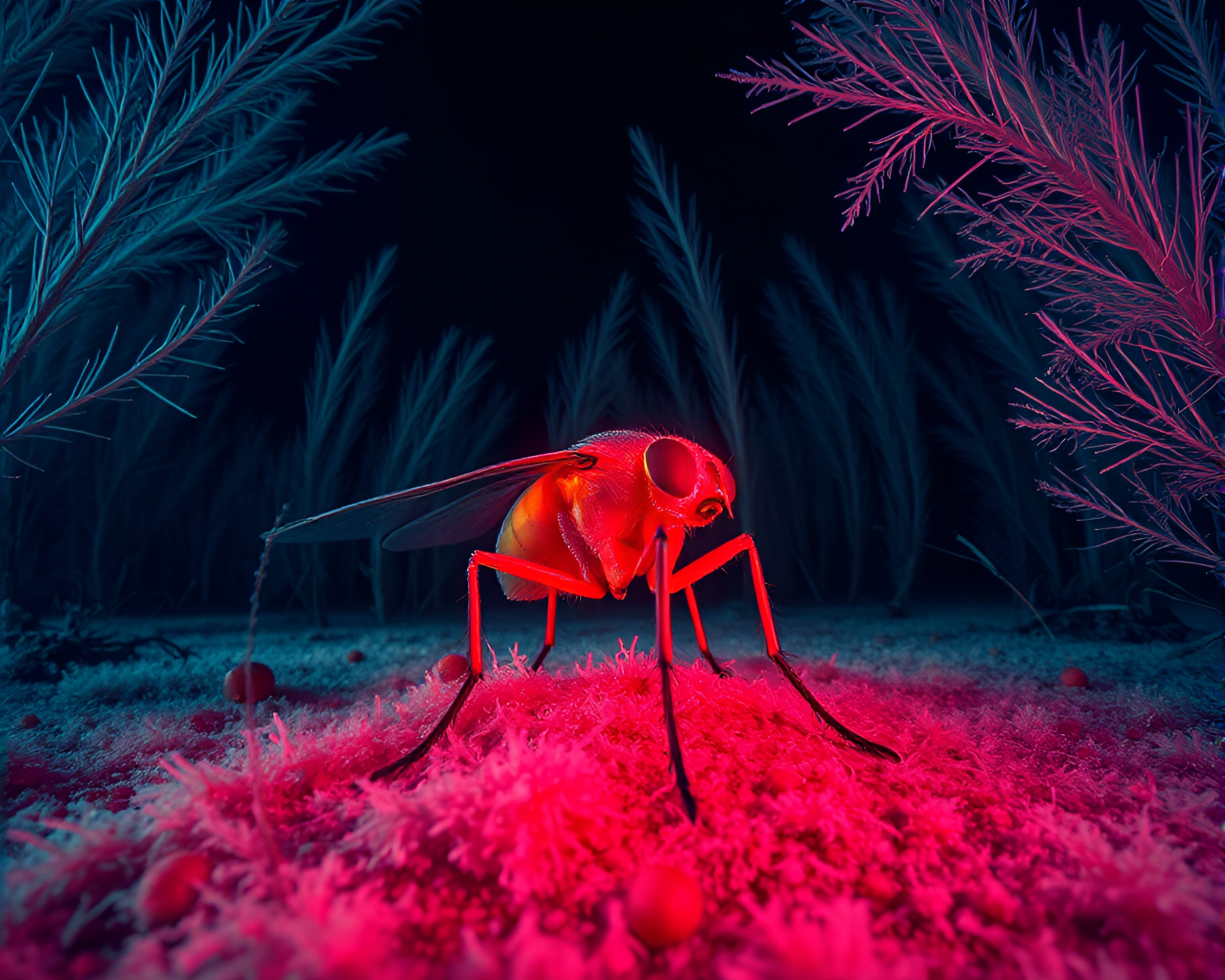 Submersible Infrared Encounter: Worm’s Eye View of Firefly Illuminated Depths – free AI stock image