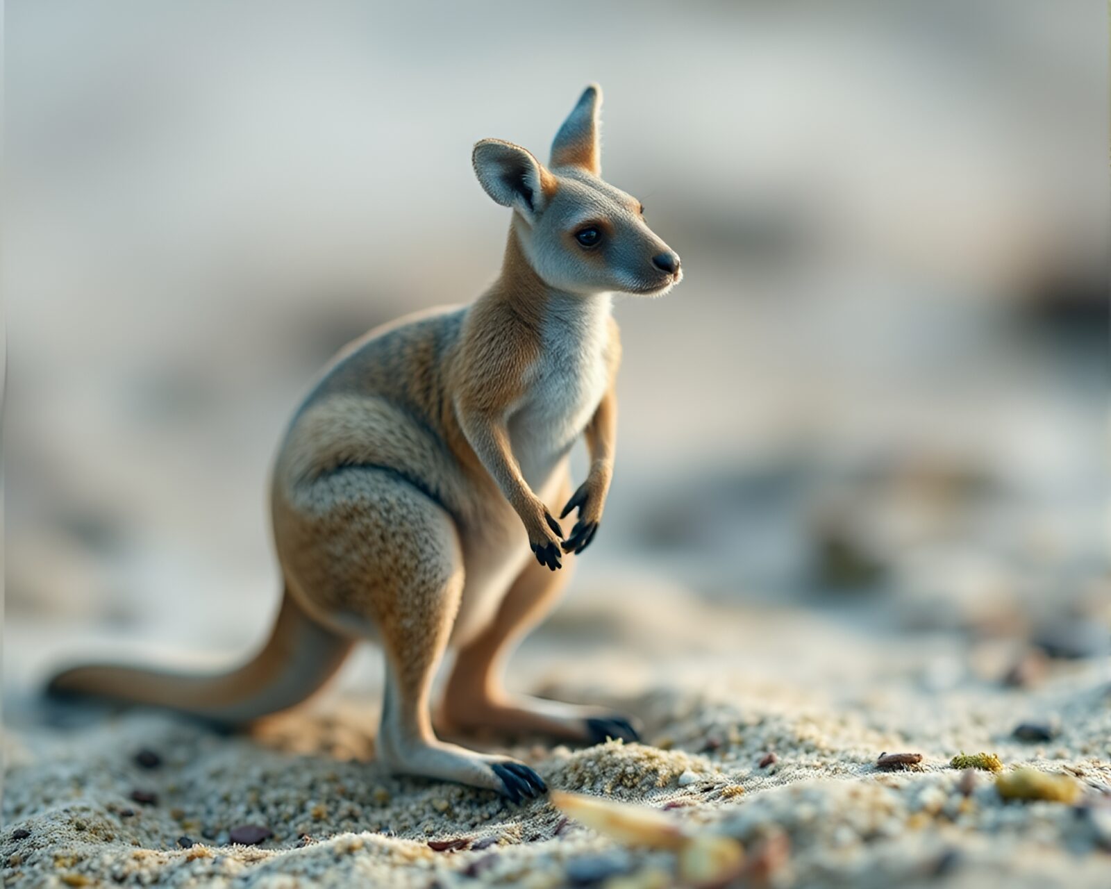 Tilt-shifted kangaroo amidst icy blue arctic landscape