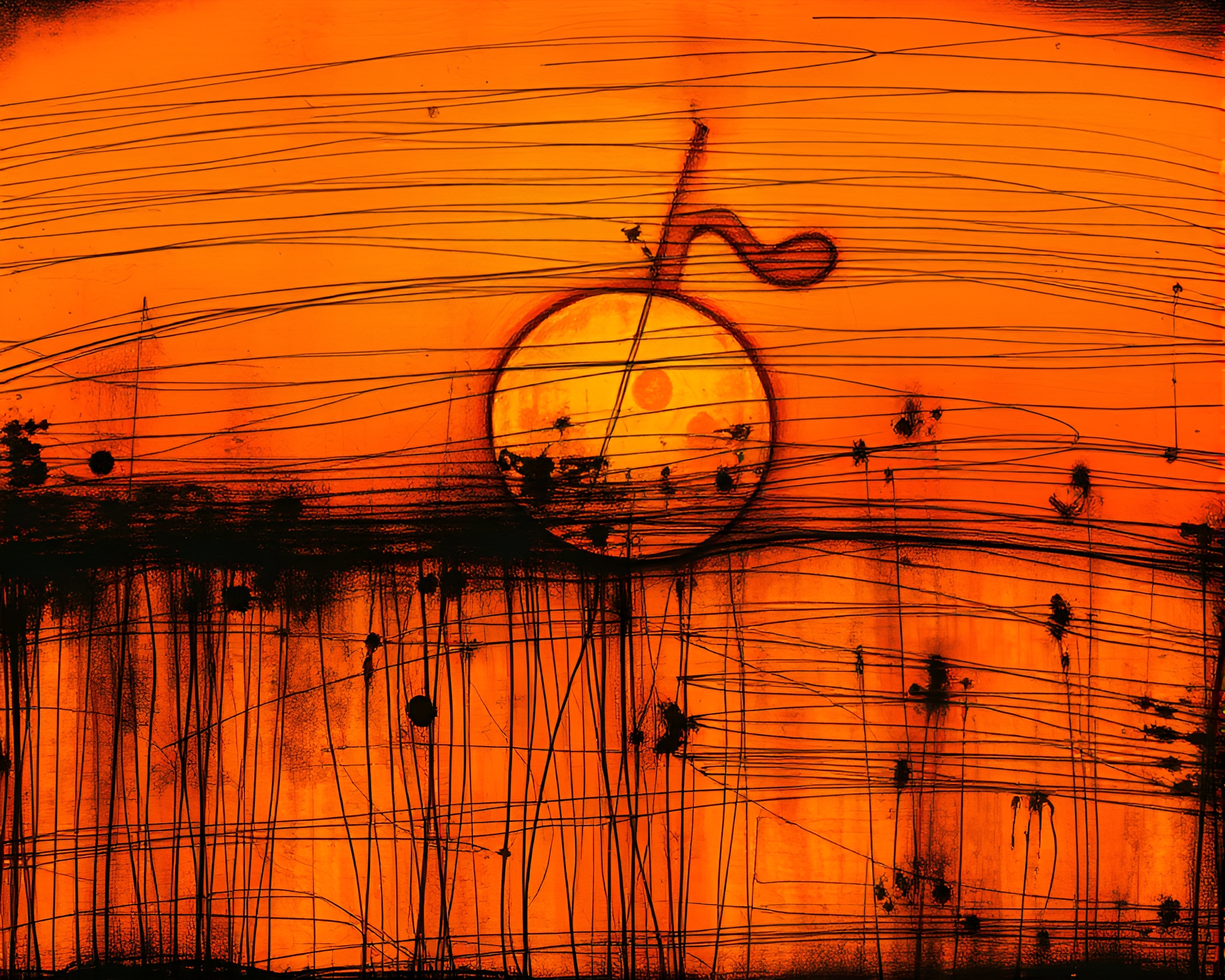 Expressive Sunset Elf Etching Lines Art – free AI stock image