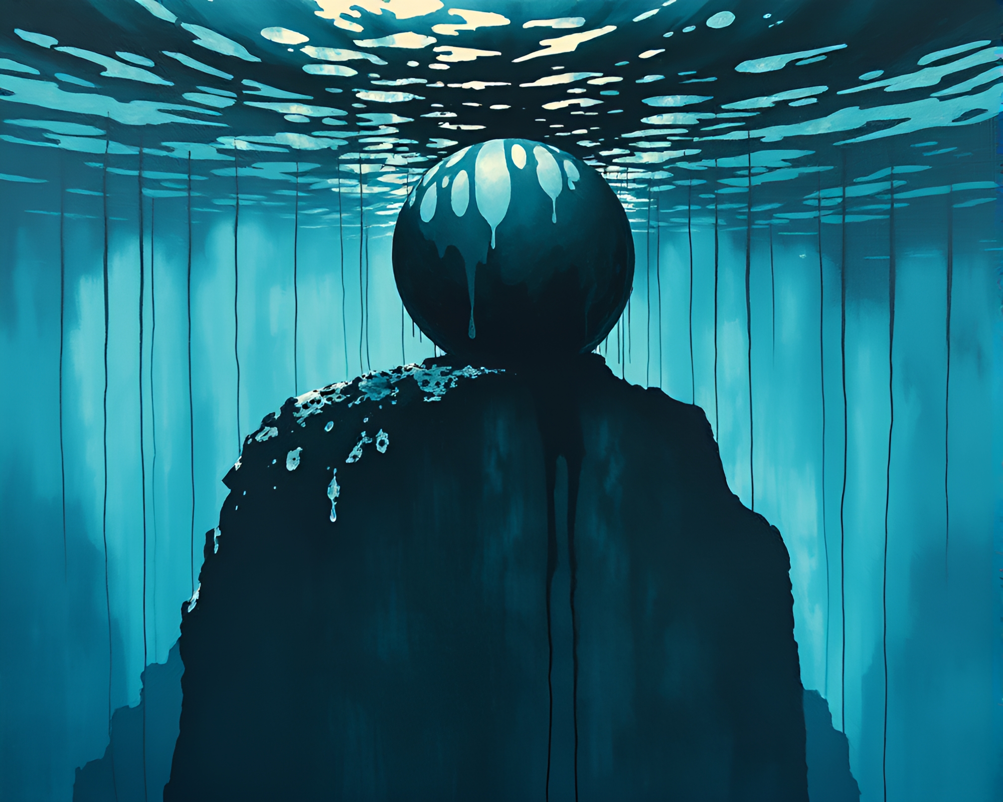 Tranquil Underwater Dome with Inkwash Cliff Shadows – free AI stock image