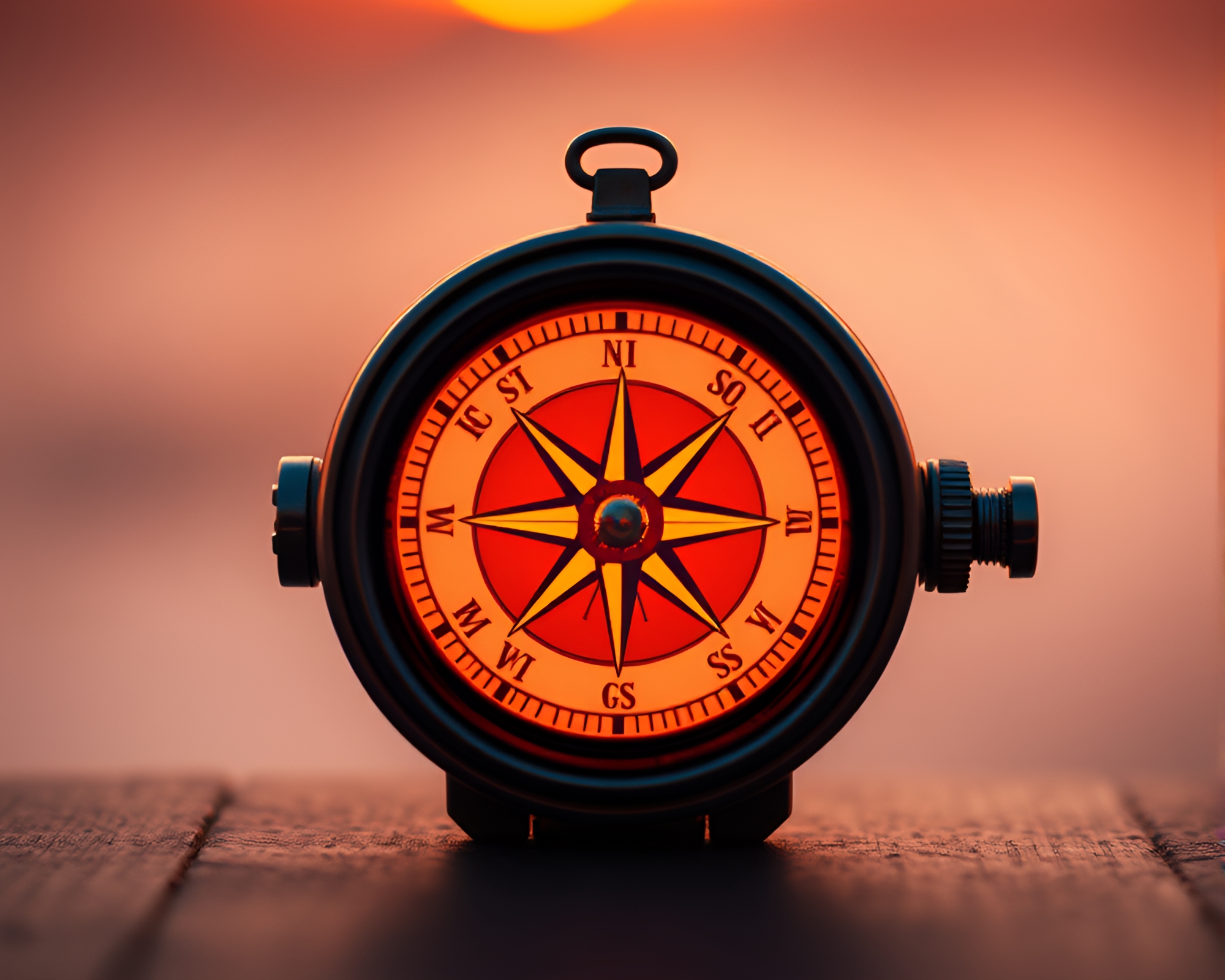 Elegant Compass in Sunset Glow with Gilded Highlights – free AI stock image