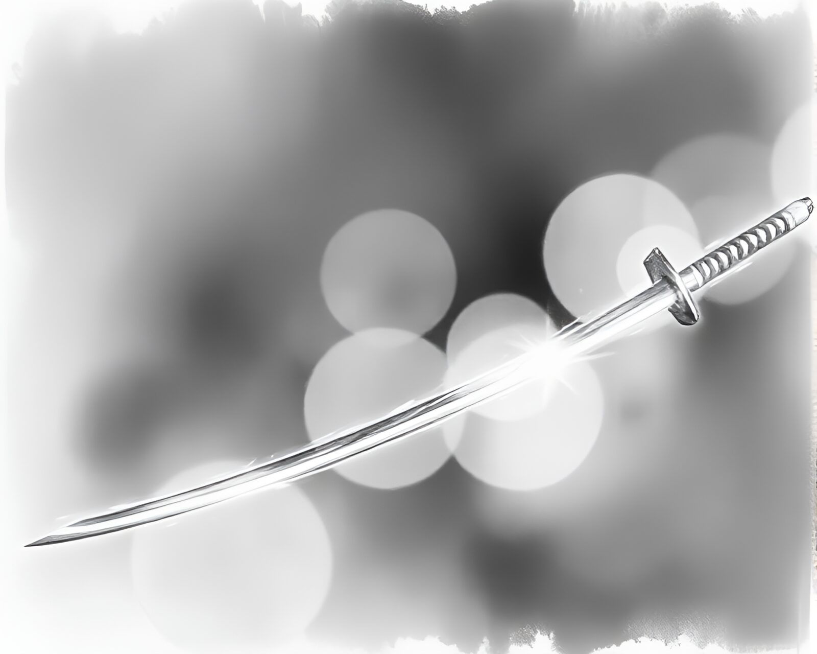 Samurai sword in ethereal haze with light streaks