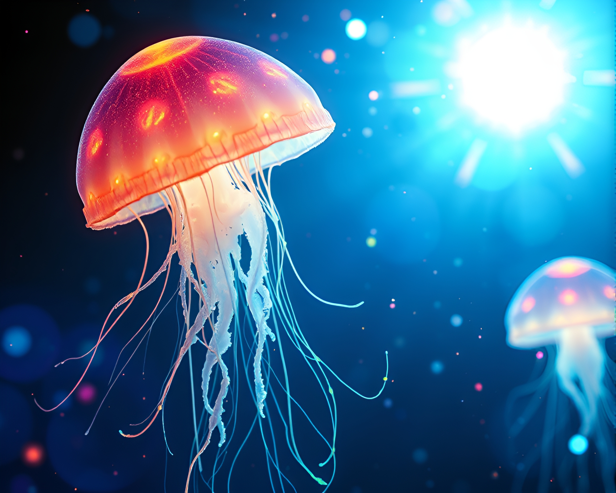 Bioluminescent Jellyfish Sorcery Vignette Art – free AI stock image