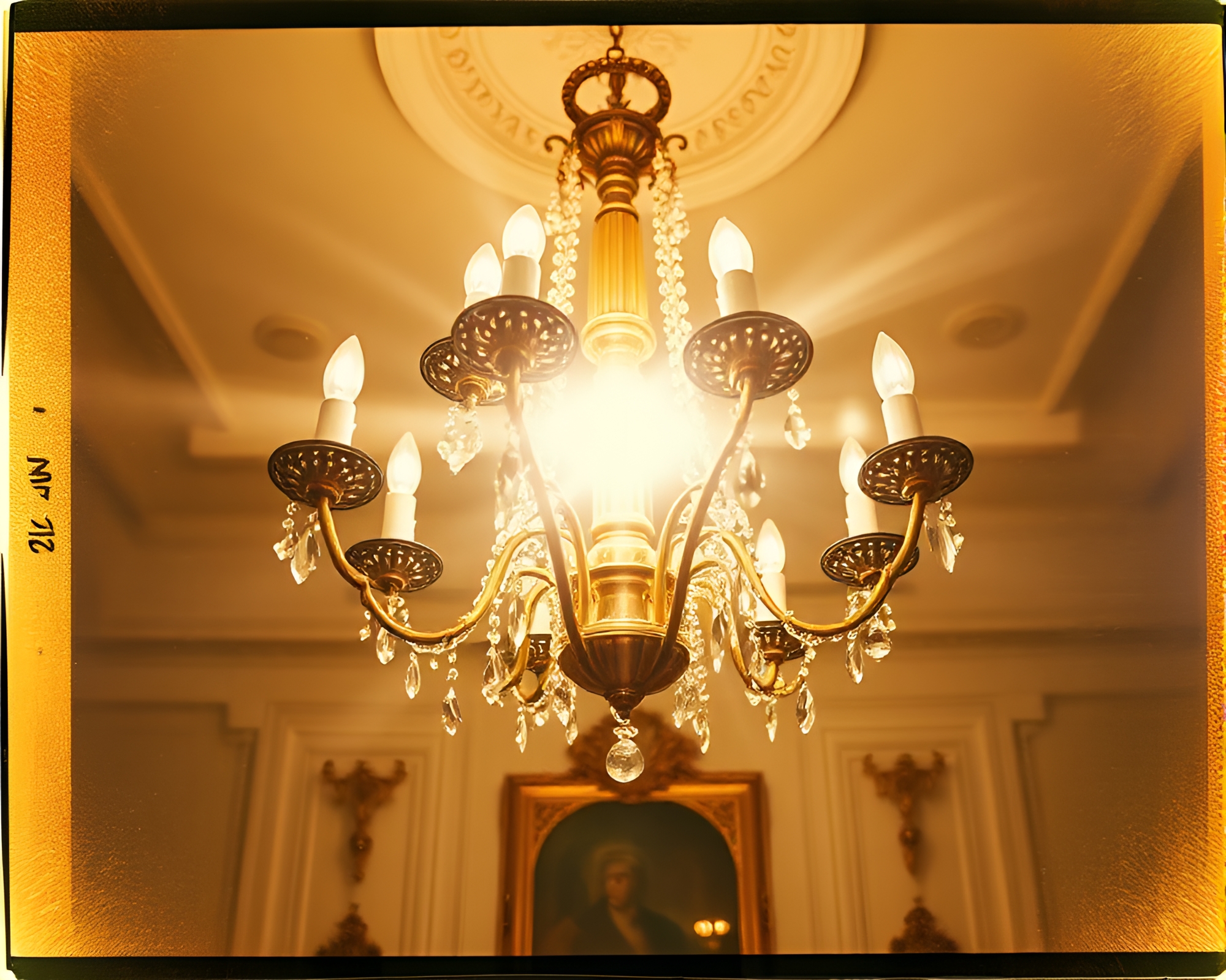 Victorian Chandelier Drenched in Gold Foil Under Bright Midday Light – free AI stock image