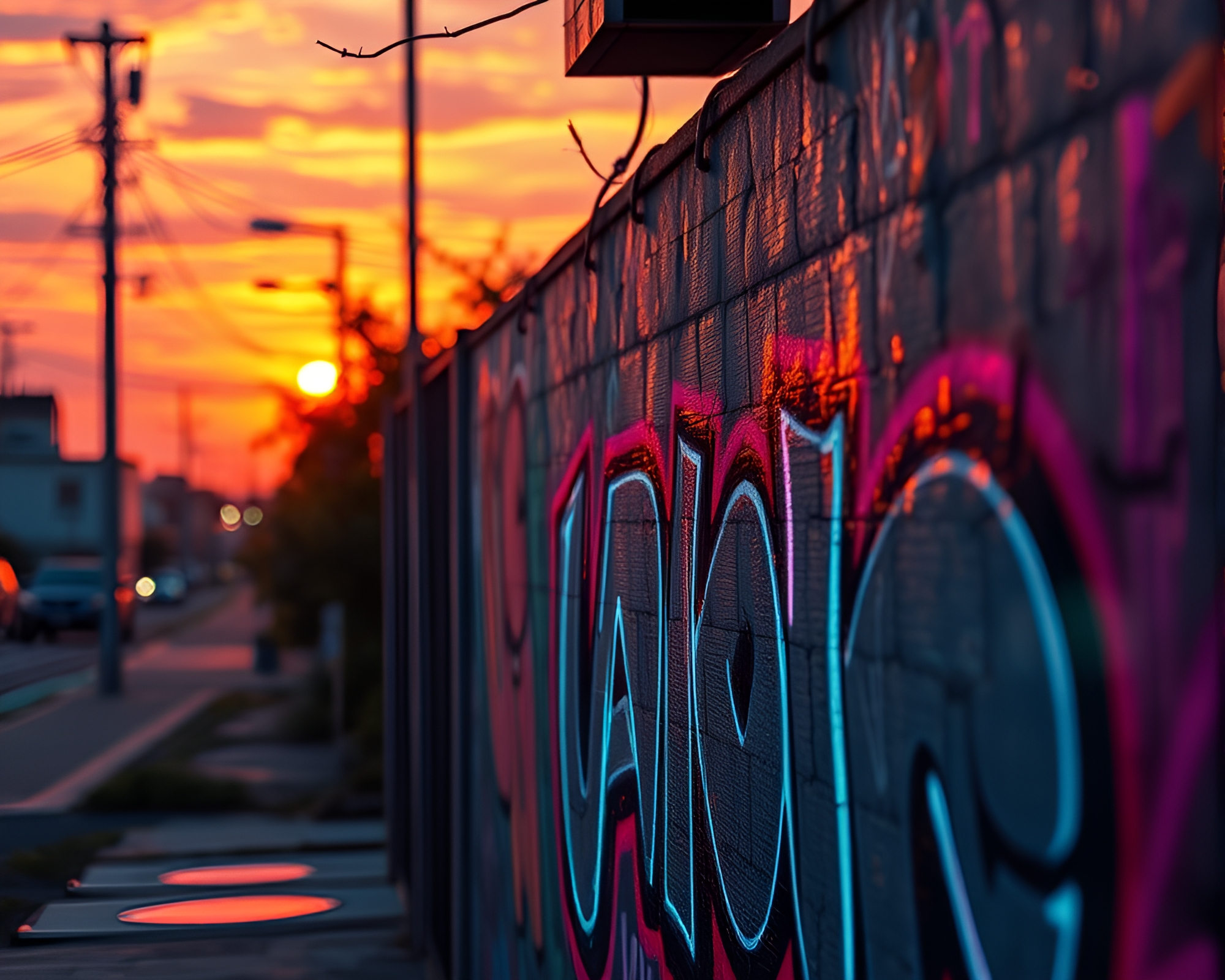 Neon Graffiti Toon Portrait at Sunset – free AI stock image