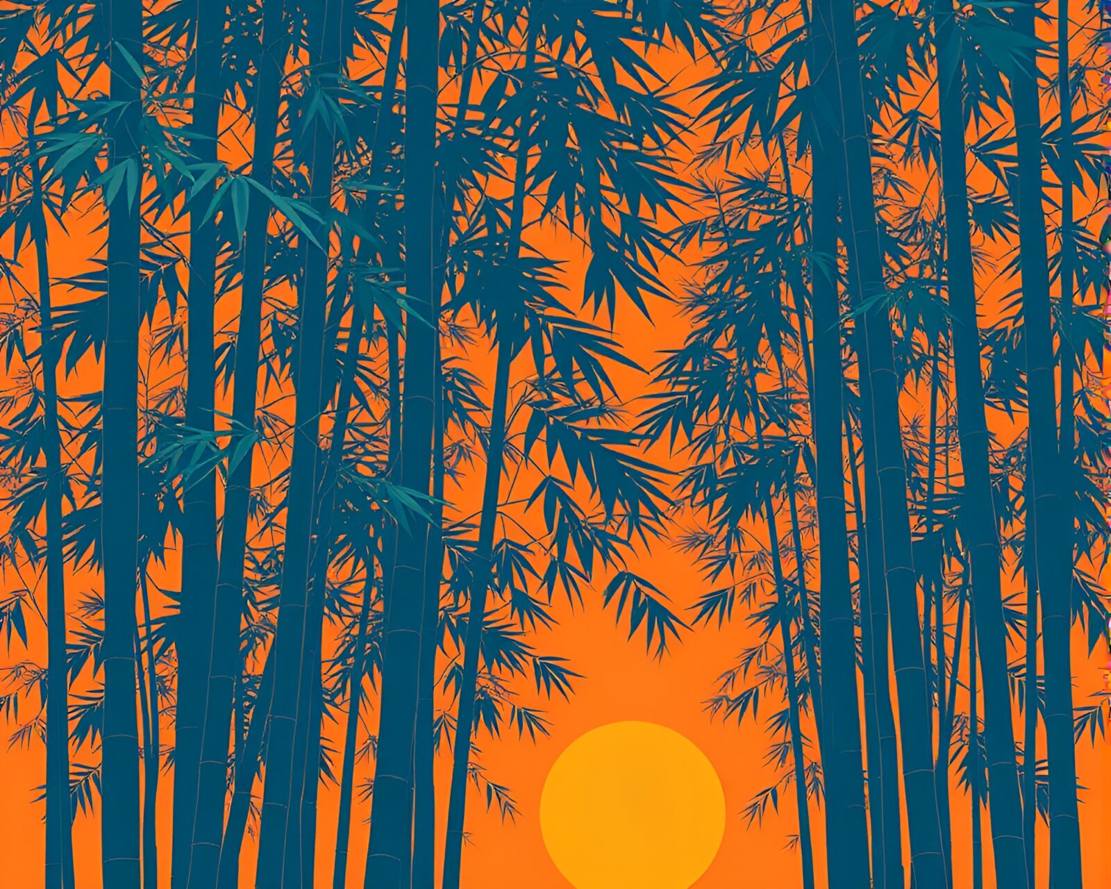 Bamboo grove in sunset with intricate leaf vein pattern