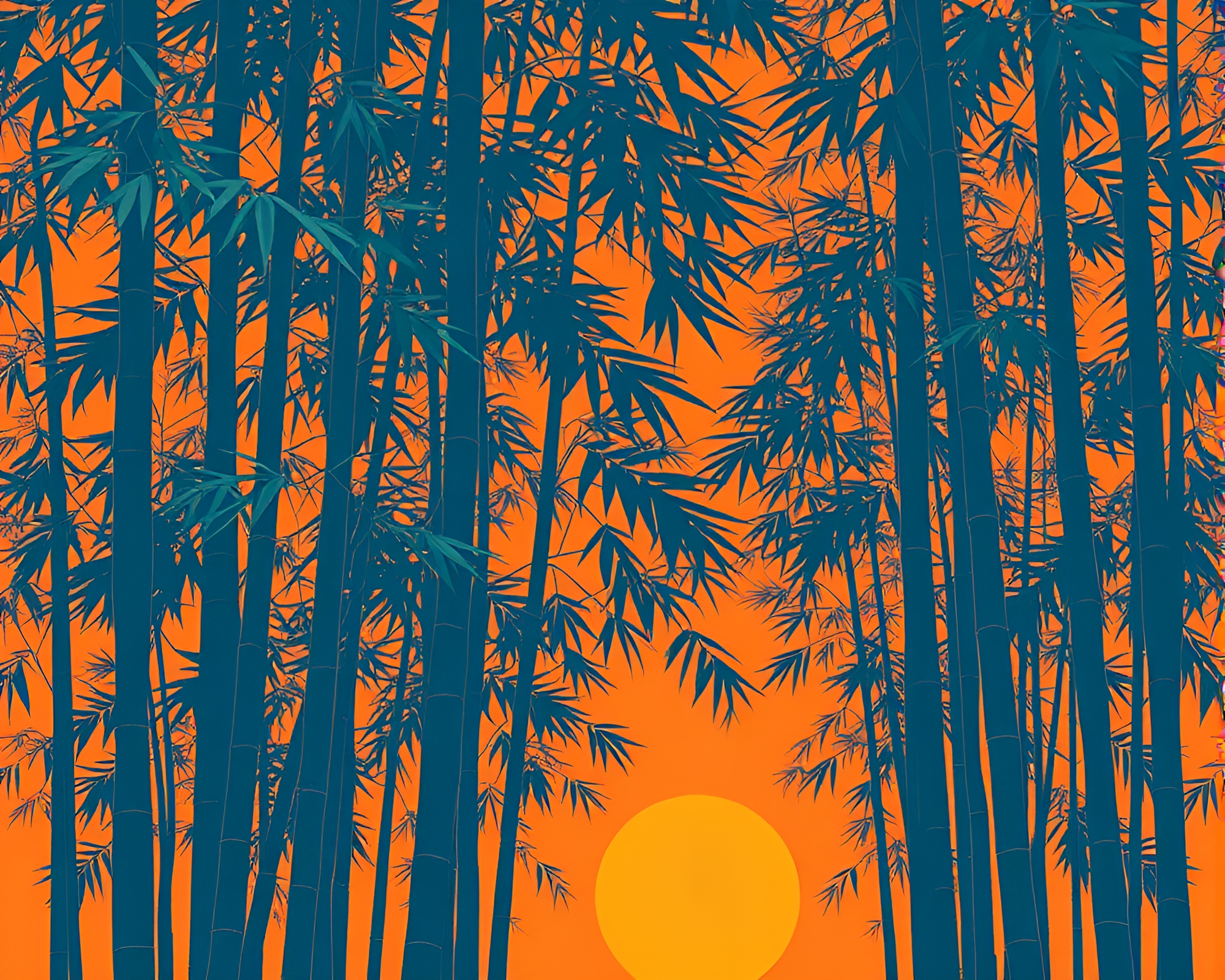 Bamboo Grove Sunset Blueprint Leaf Vein Pattern Composition – free AI stock image