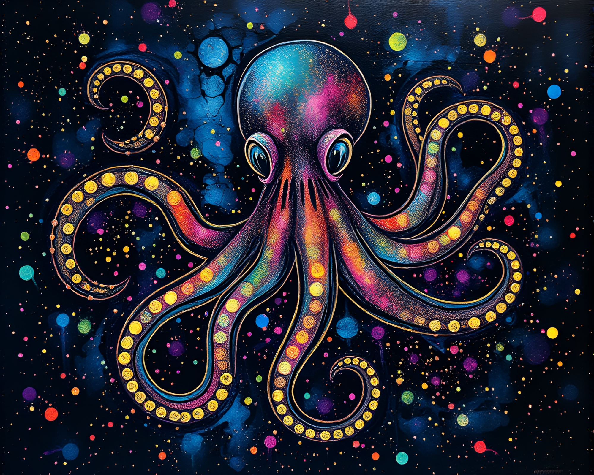 Fiber Optics Octopus in Engraved Splatter Palette – free AI stock image