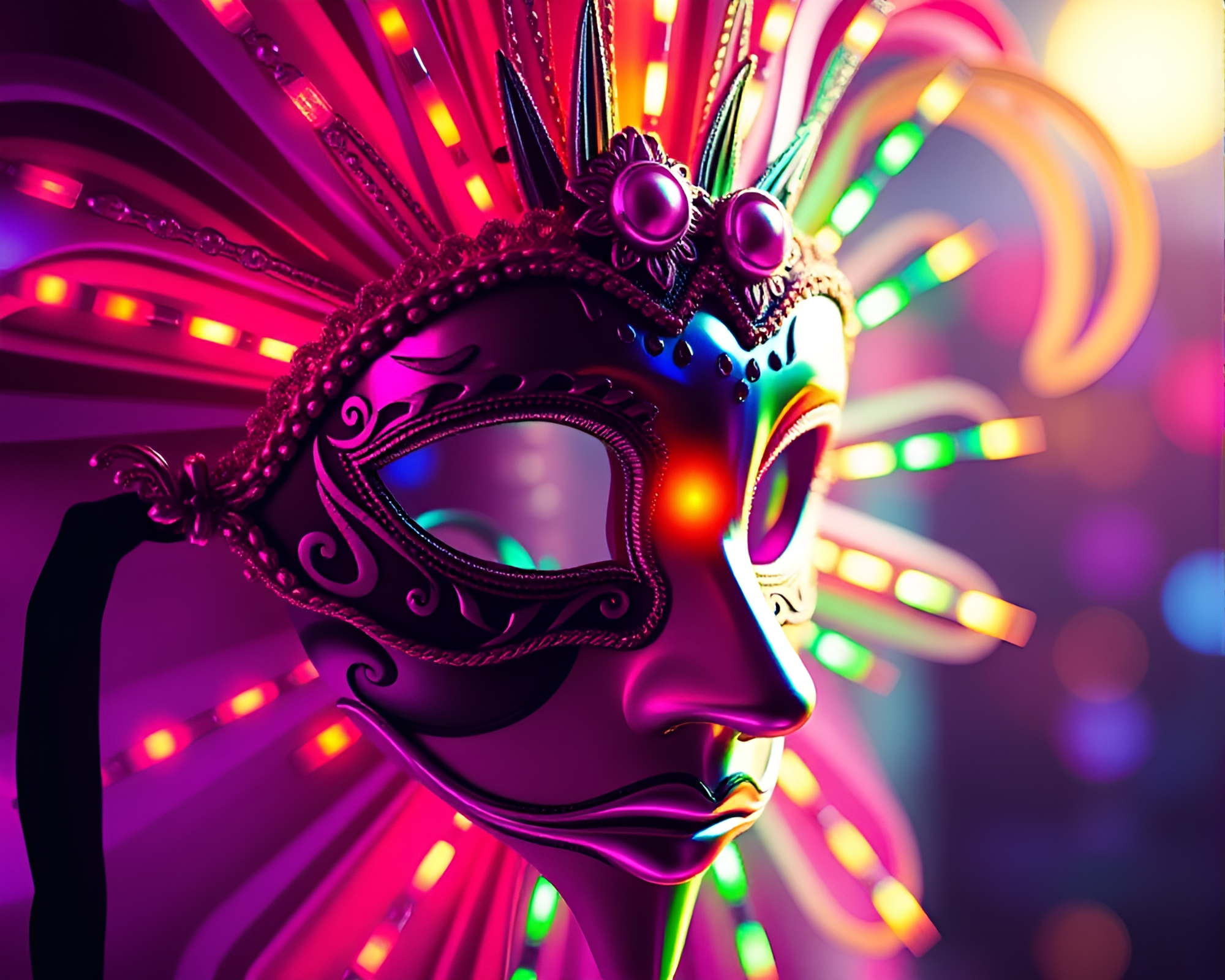 Voxel Venetian Mask with Lens Sunburst – free AI stock image