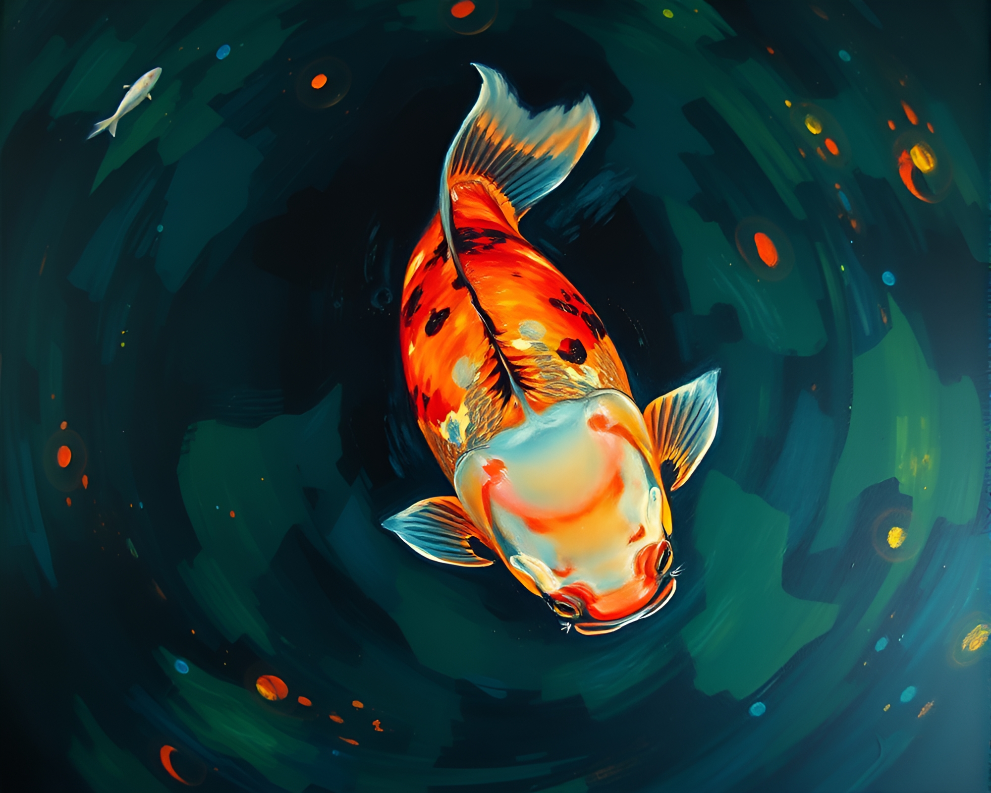 Bioluminescent Koi Fish in Expressionist Landscape – free AI stock image