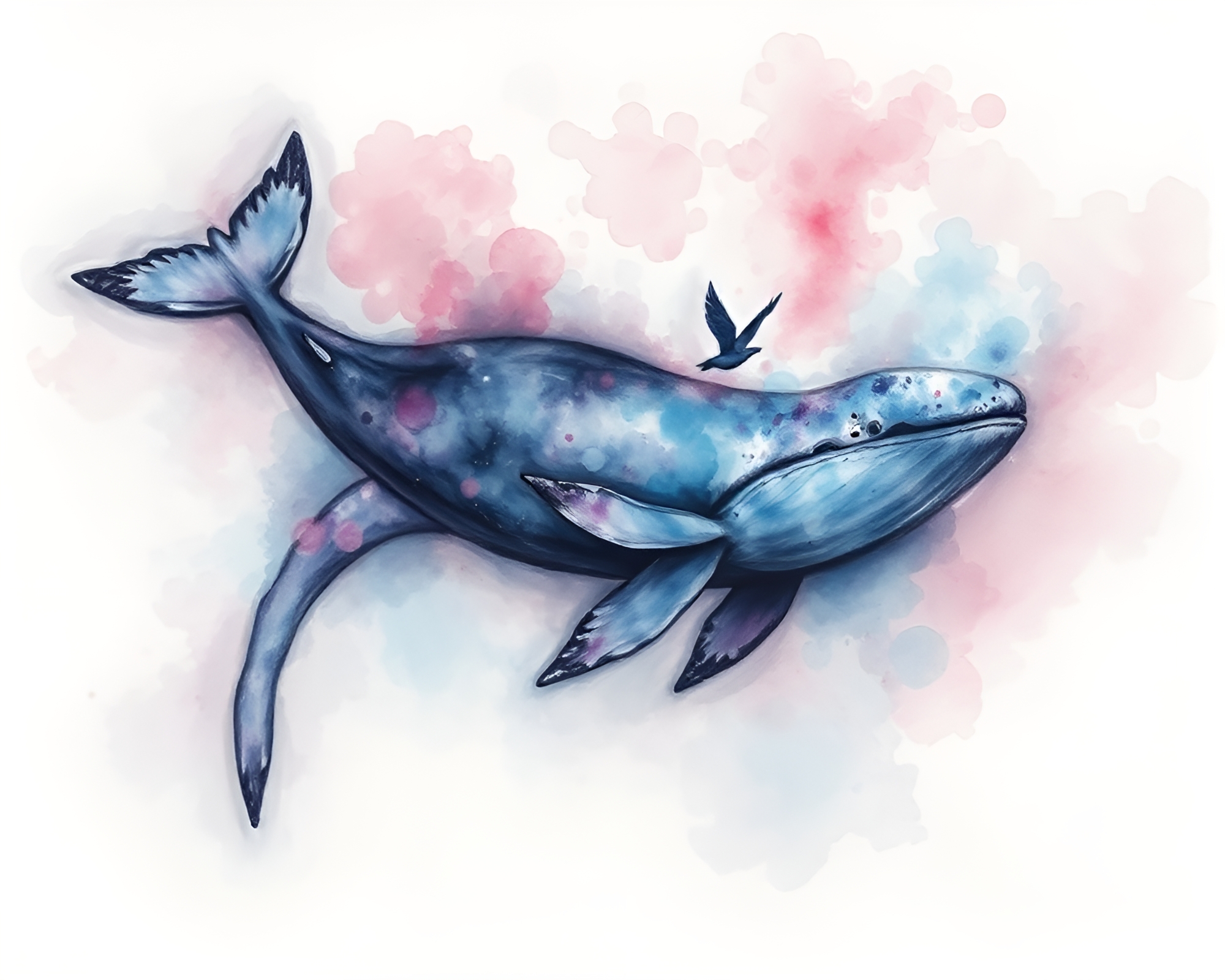Whale Sorcery Ink Wash Bird’s Eye View – free AI stock image