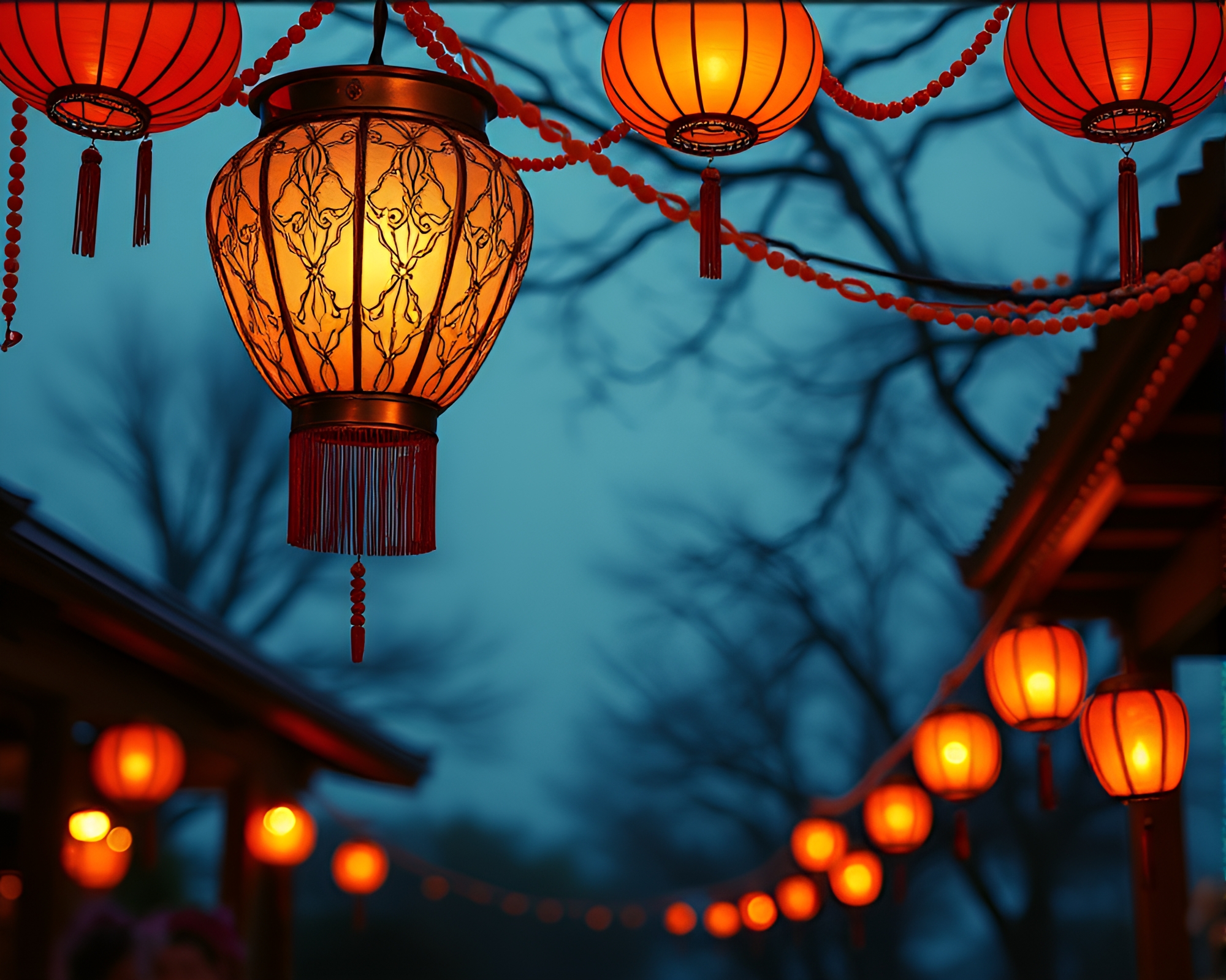 Enchanting Beadwork Lanterns in Fading Light – free AI stock image