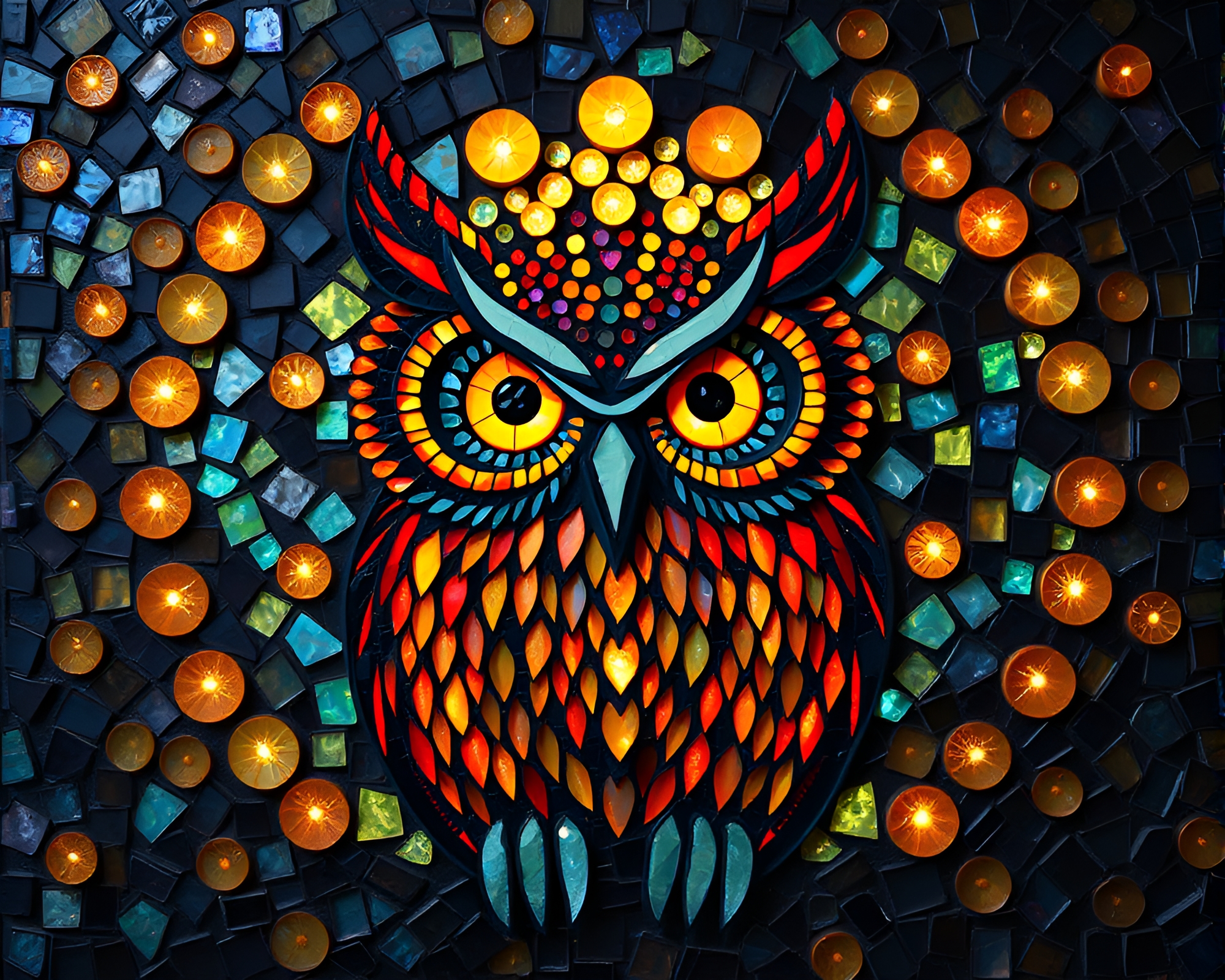 Ethereal Owl Amongst Mosaic Lights – free AI stock image