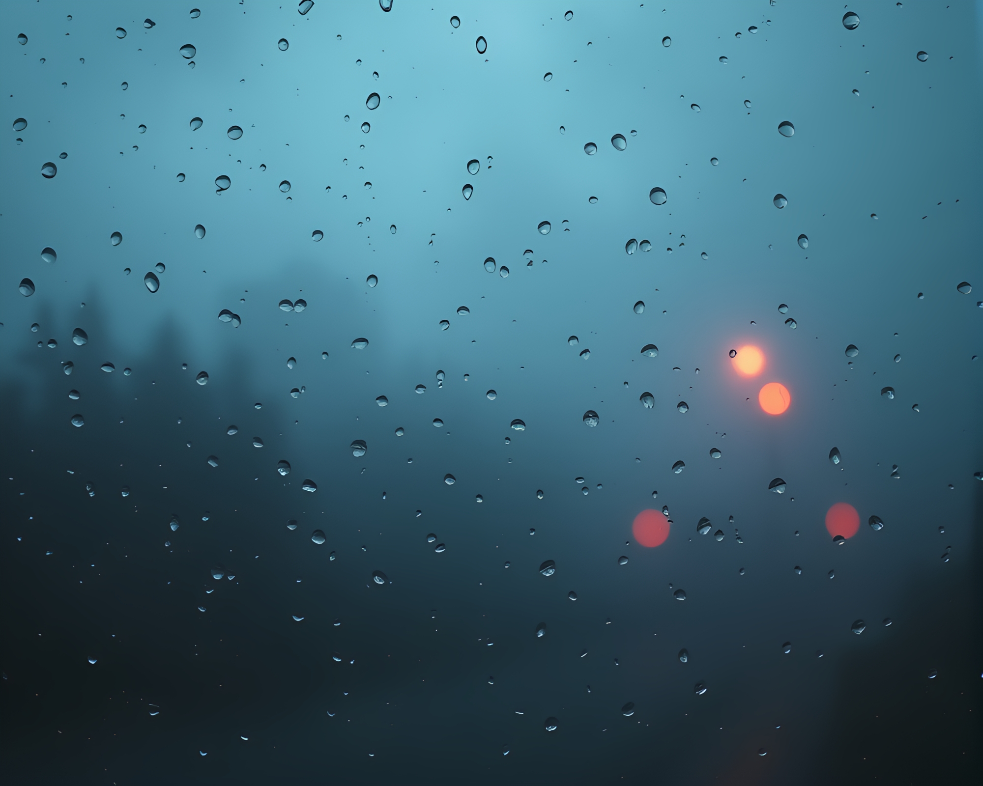 Glowing Neon Rain Droplets in Foggy Cityscape – free AI stock image