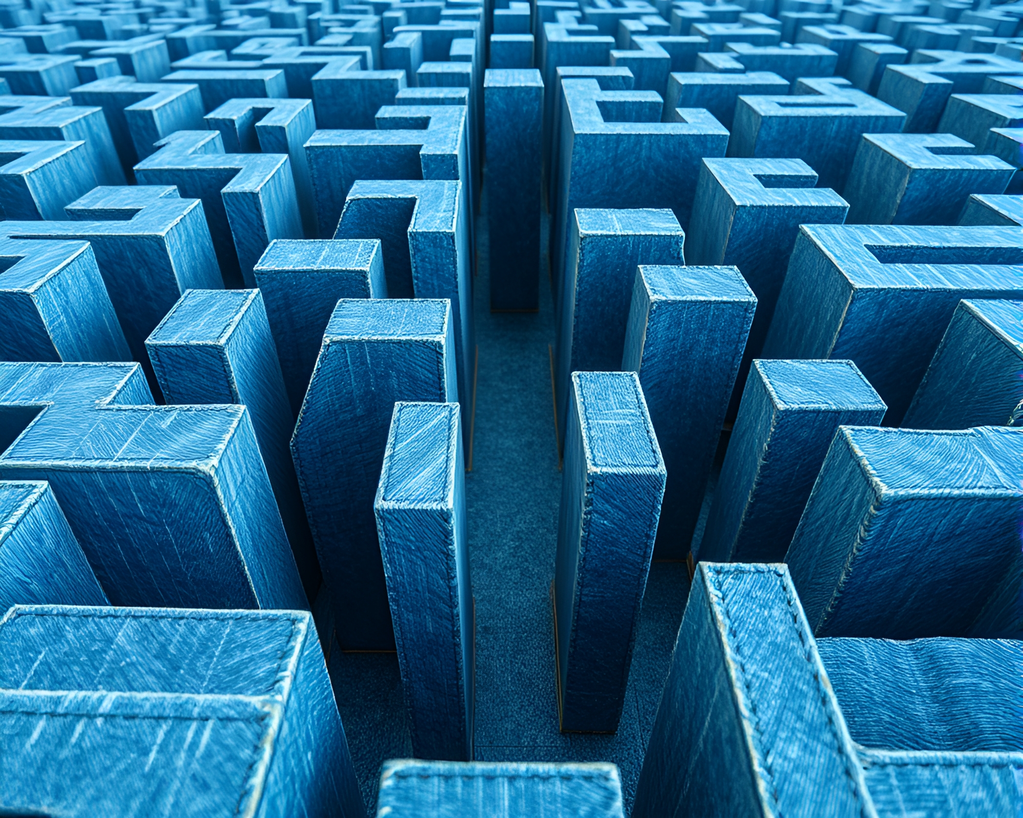 Reflective Maze: Faded Denim 3D Scan Composition – free AI stock image