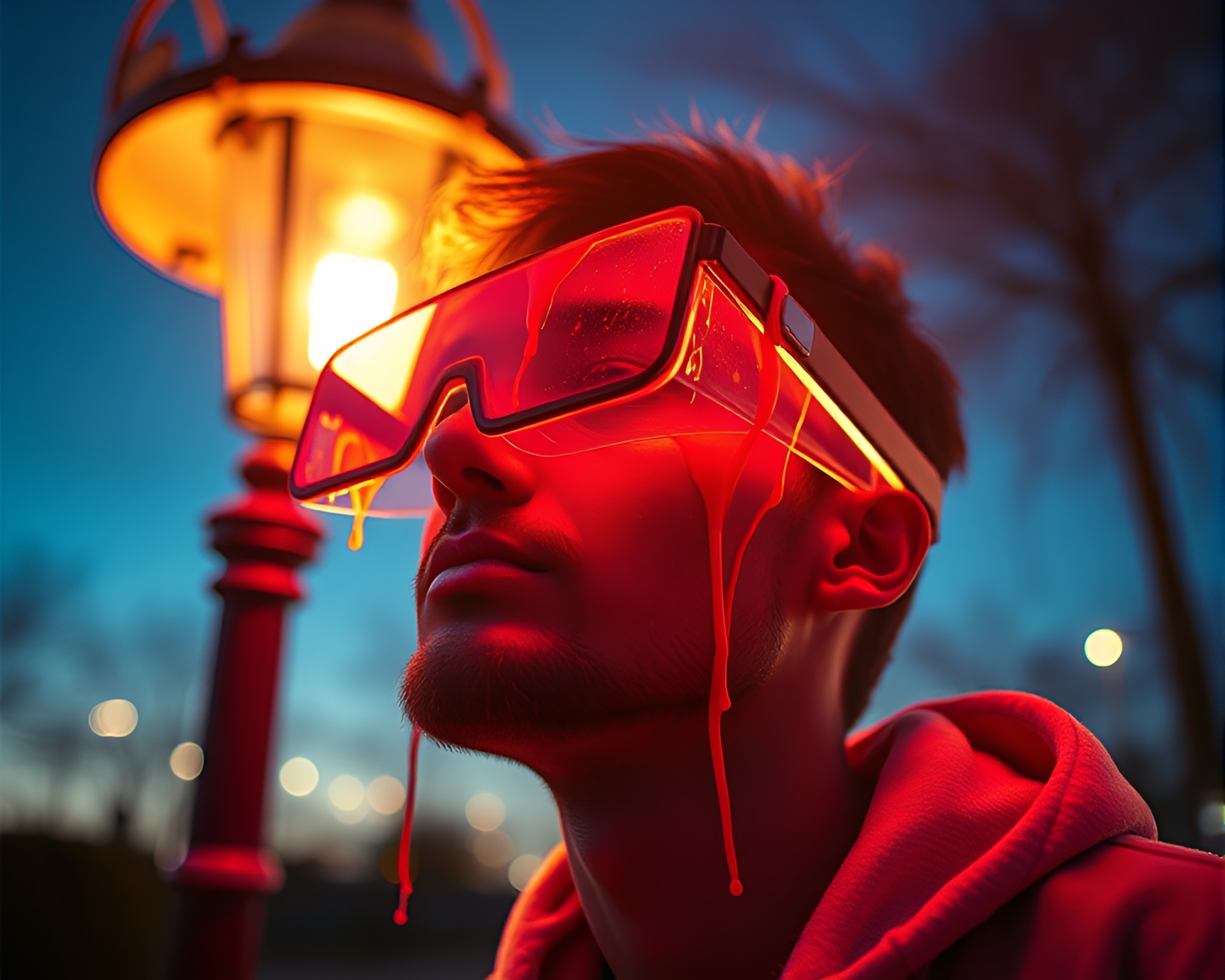 Virtual Reality Streetlamp Glow with Paint Drips Cinemagraph – free AI stock image