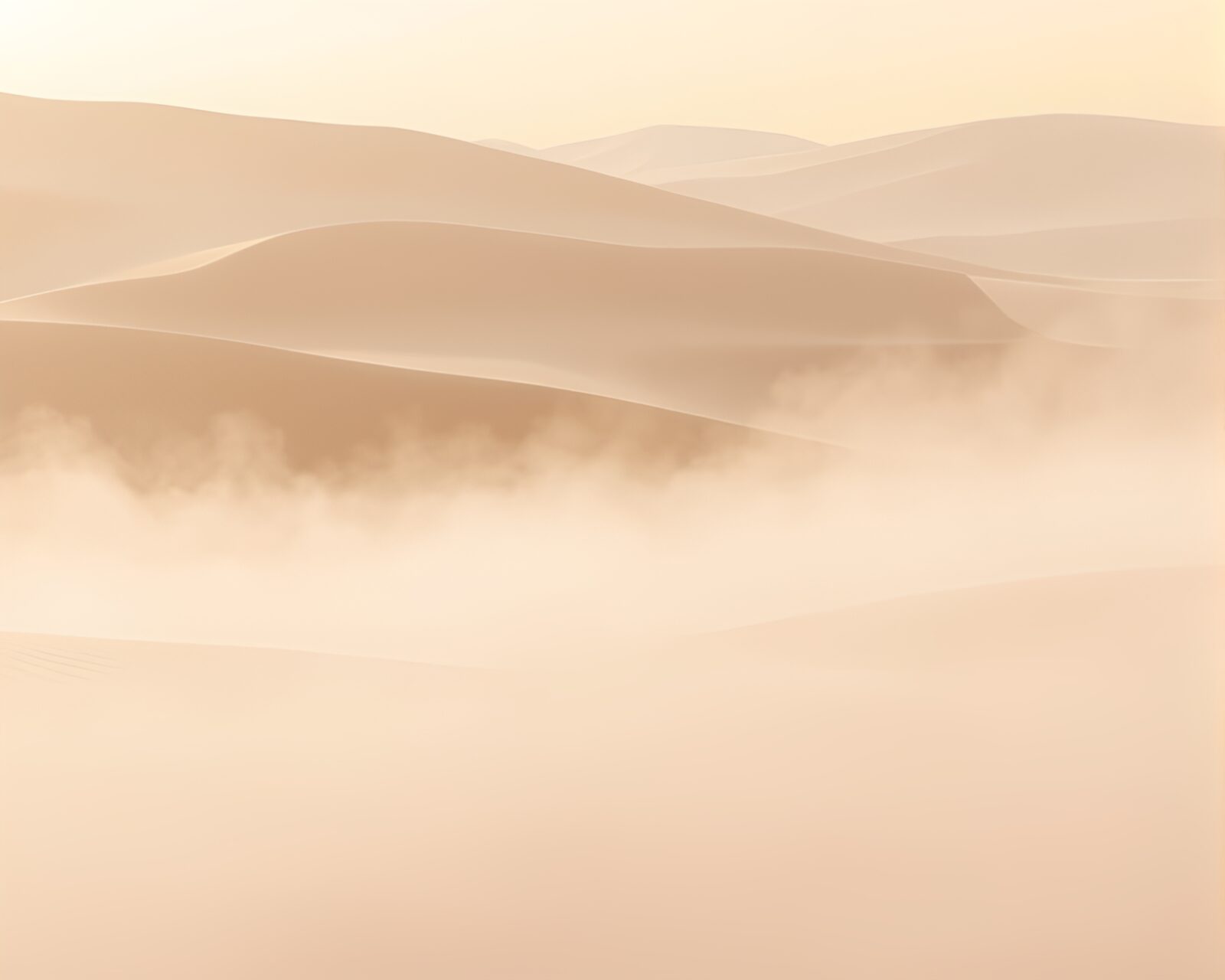 Surreal desert landscape enveloped in smoky haze