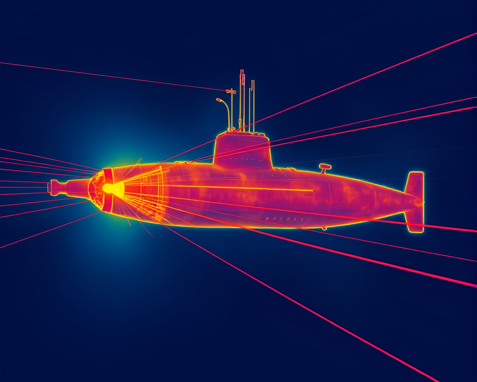 Submarine Dive: Infrared Technical Illustration with Scan Lines – free AI stock image