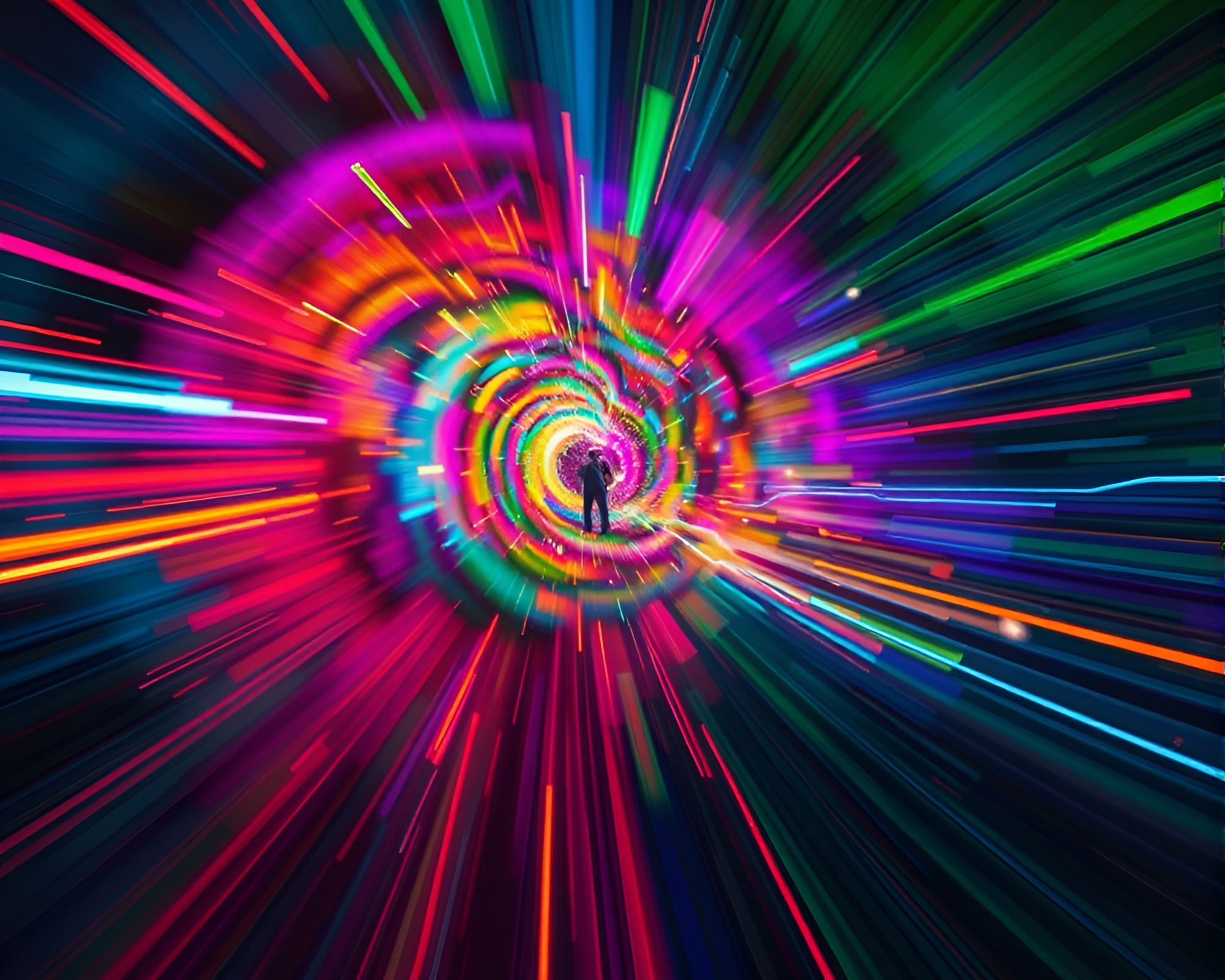 Time Vortex Neon Streaks Ink Wash Motion Blur – free AI stock image