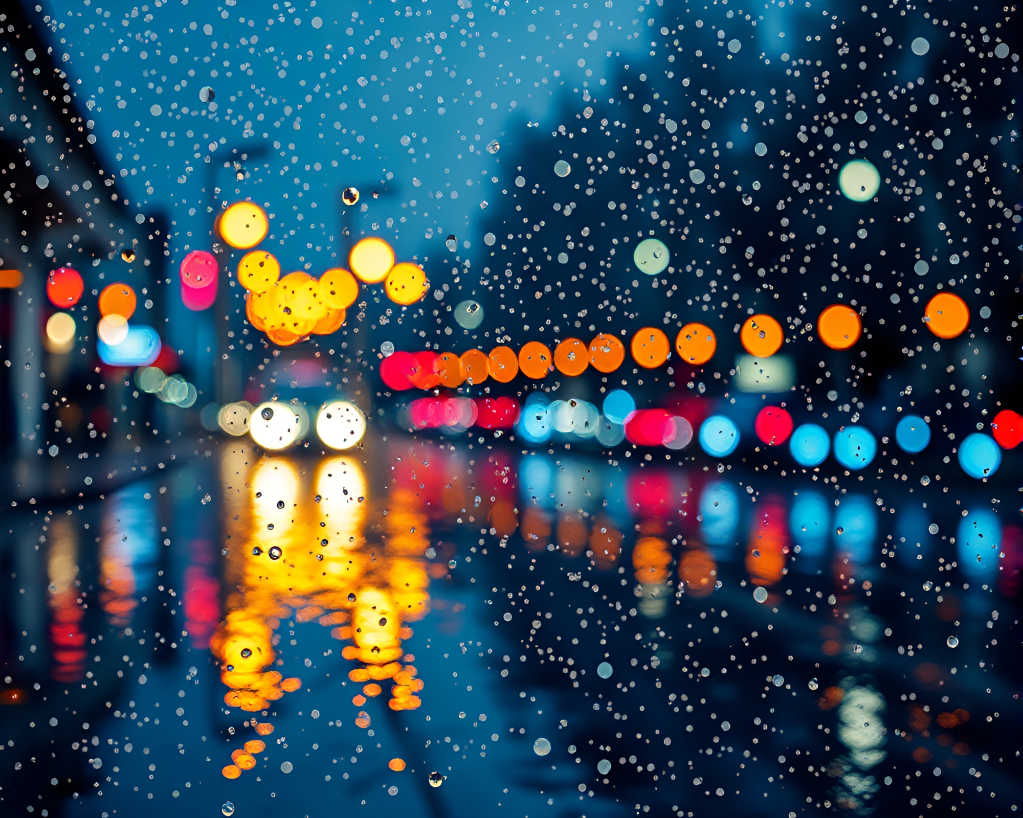 Pointillist Rainy Murano Glass Reflections Matte Painting – free AI stock image