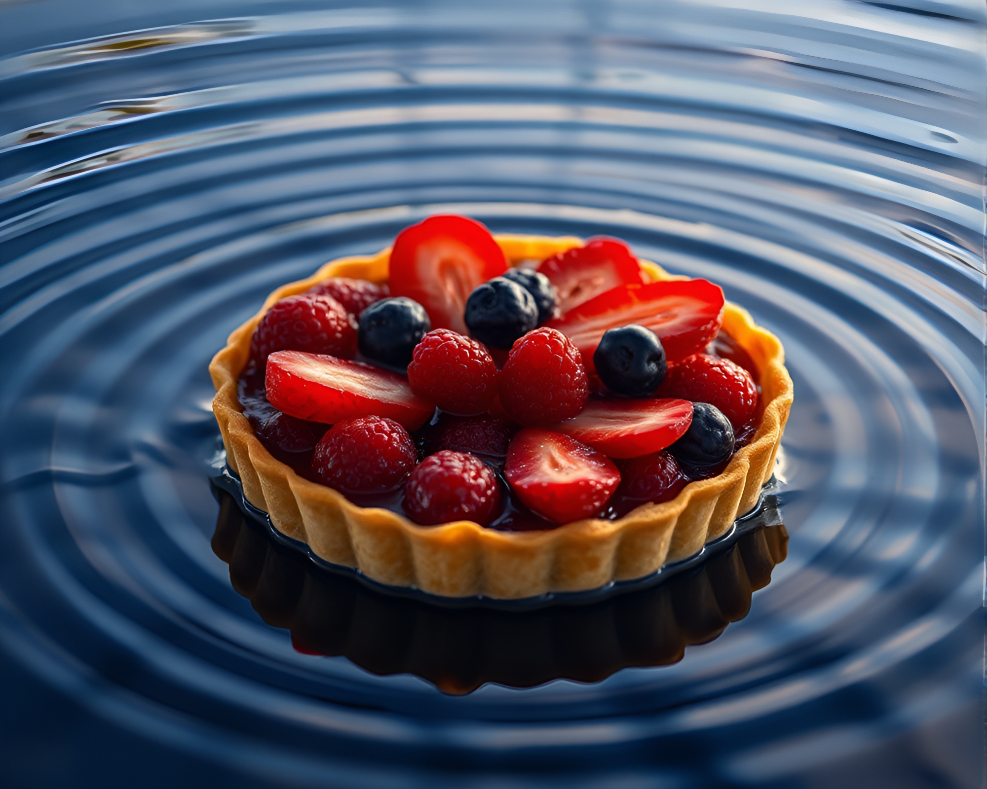 Fruit Tart Reflections: Sapphire Serenity Water Ripples – free AI stock image