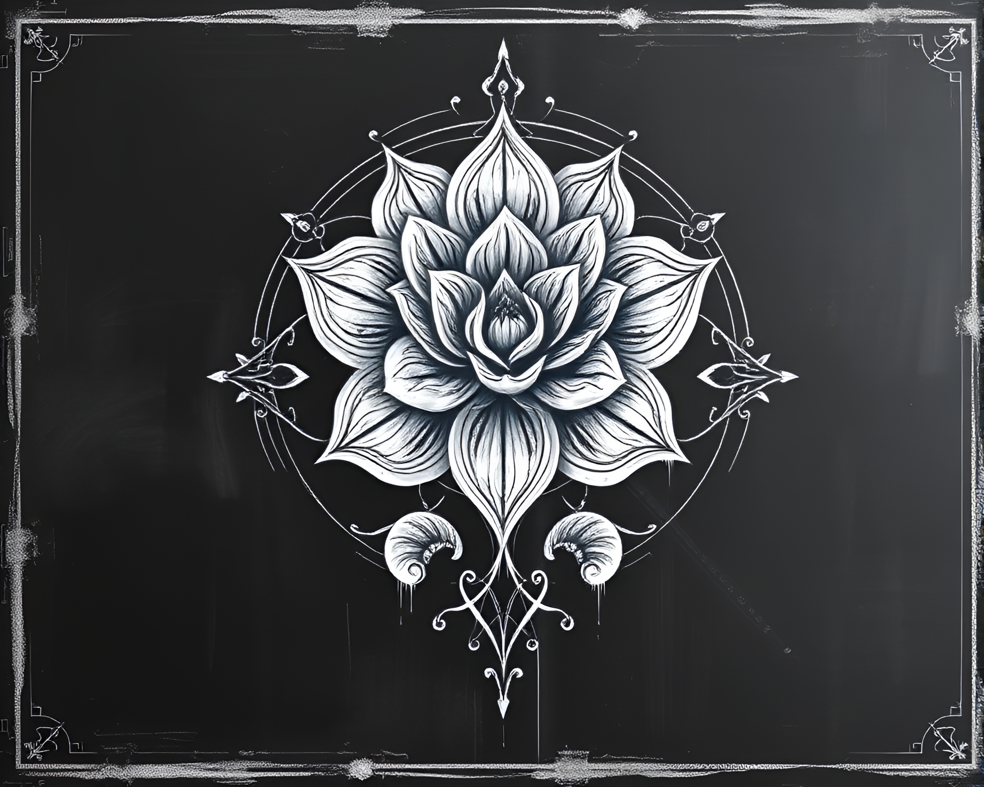 Esoteric Digital Sigil on Chalkboard with Sgraffito Bloom – free AI stock image