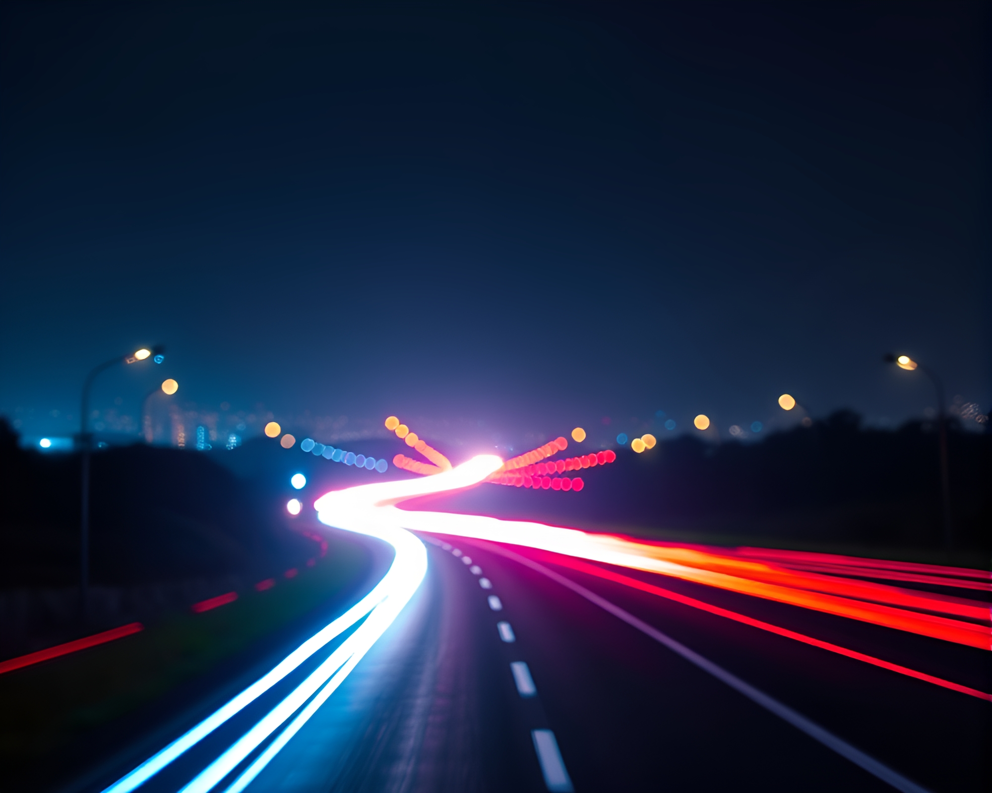 Vibrant Car Light Trails in Neon Cityscape Art – free AI stock image