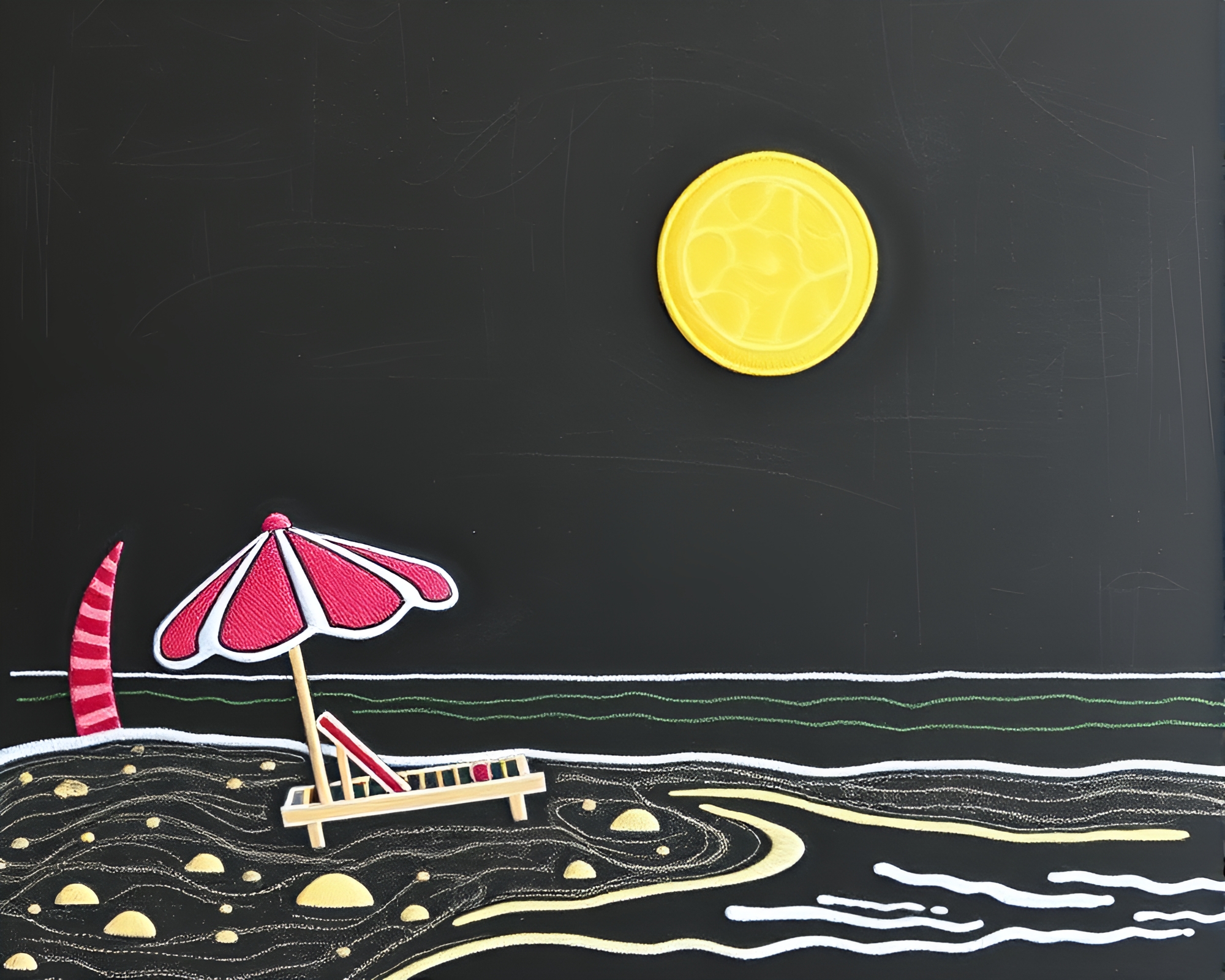 Retro Beach Embroidery on Chalkboard – free AI stock image
