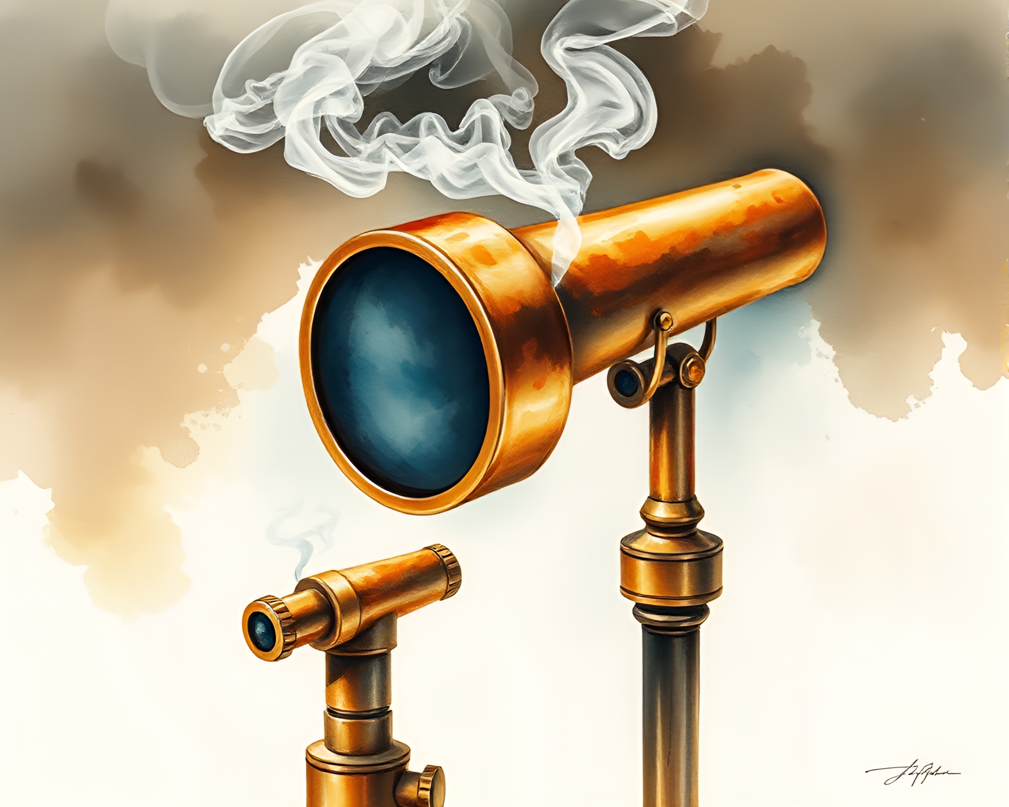 Mystical Brass Telescope in Smoke Ring Aura – free AI stock image