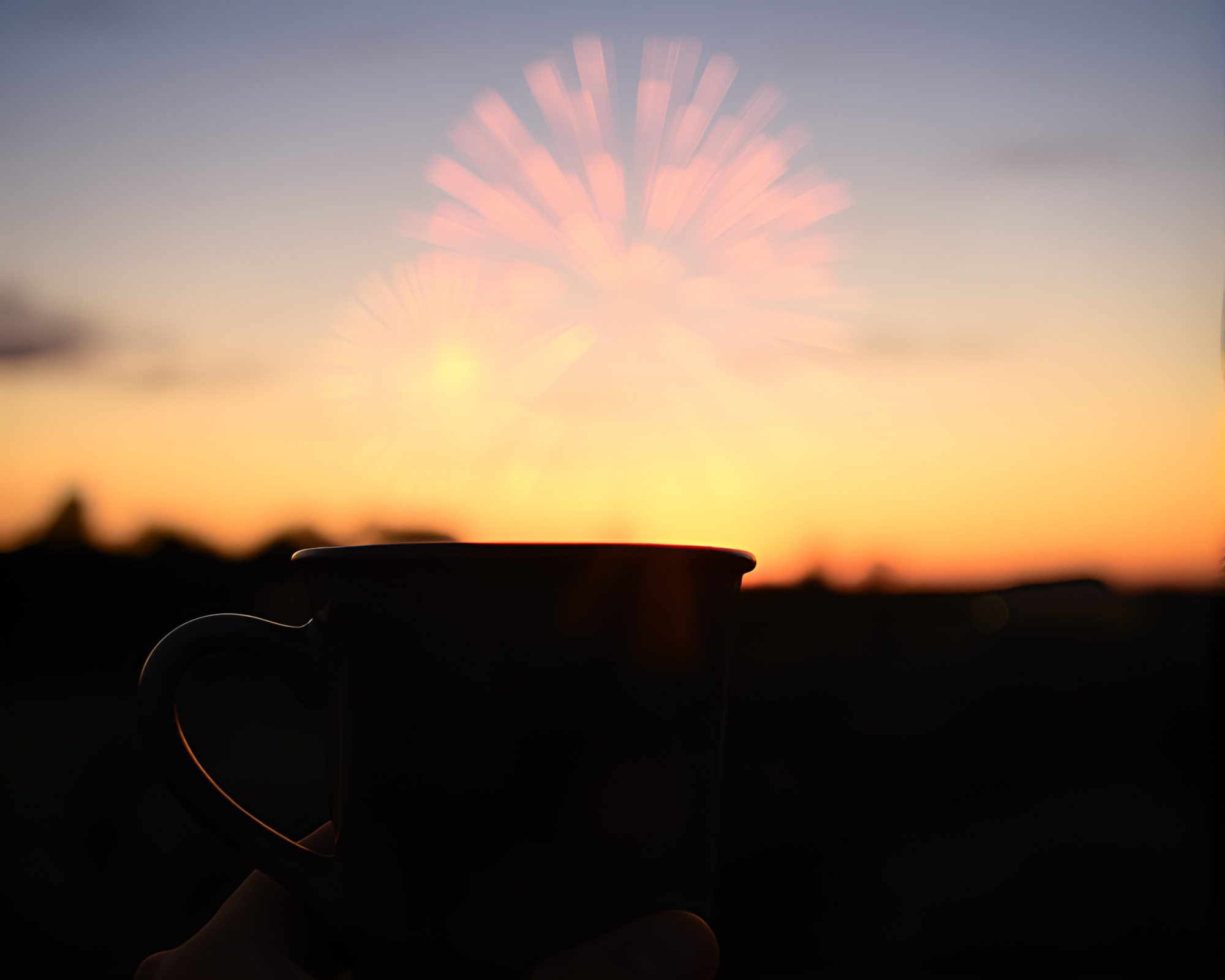 Fiery Coffee Bliss at Twilight with Lens Flare – free AI stock image