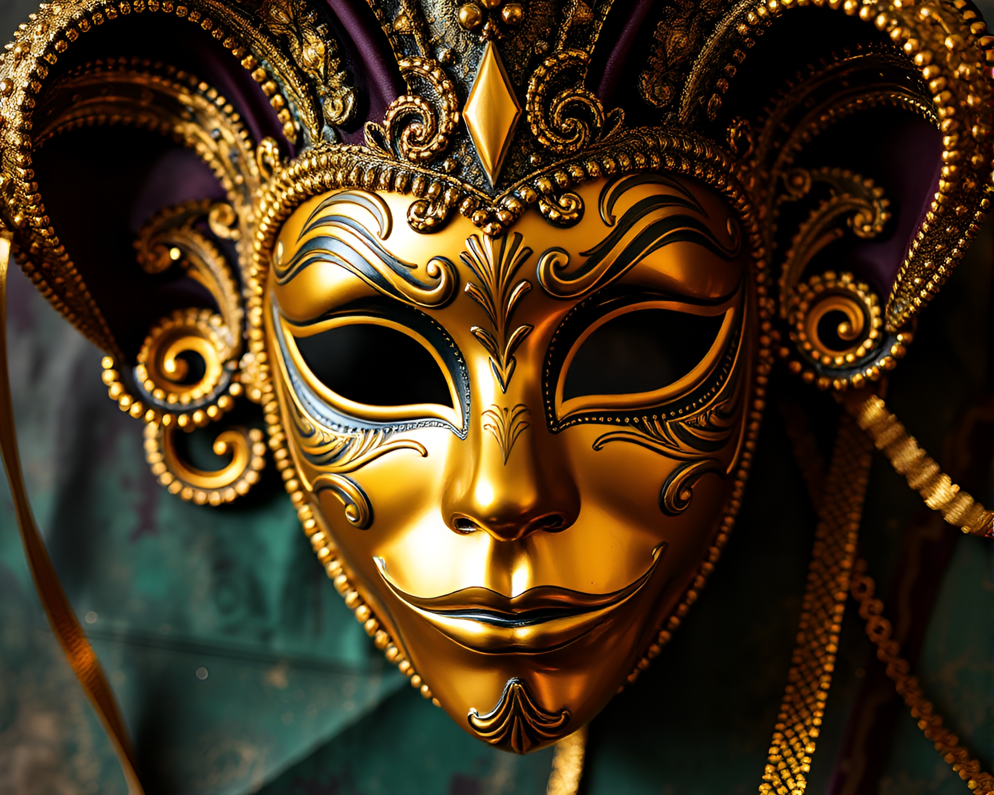 Intricate Venetian Mask Design with Gold Foil Highlights – free AI stock image